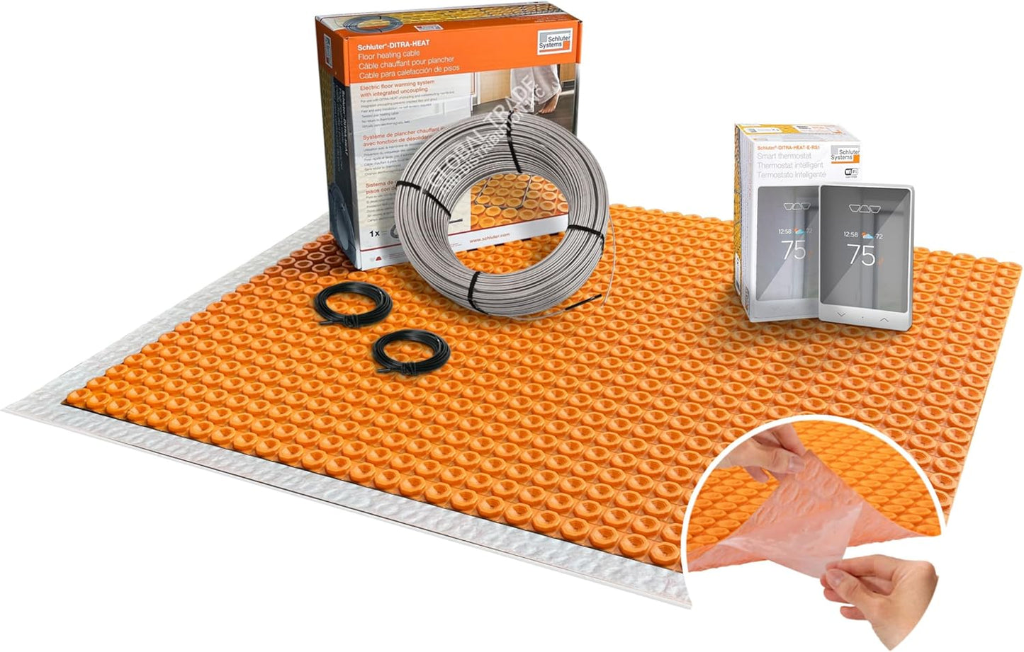 All-in-one Electric Radiant Floor Heating Kit 129 Sq Ft 240V with Smart WiFi Programmable Touchscreen Thermostat, Peel and Stick Heating Uncoupling Membrane, Underfloor Heating Cable