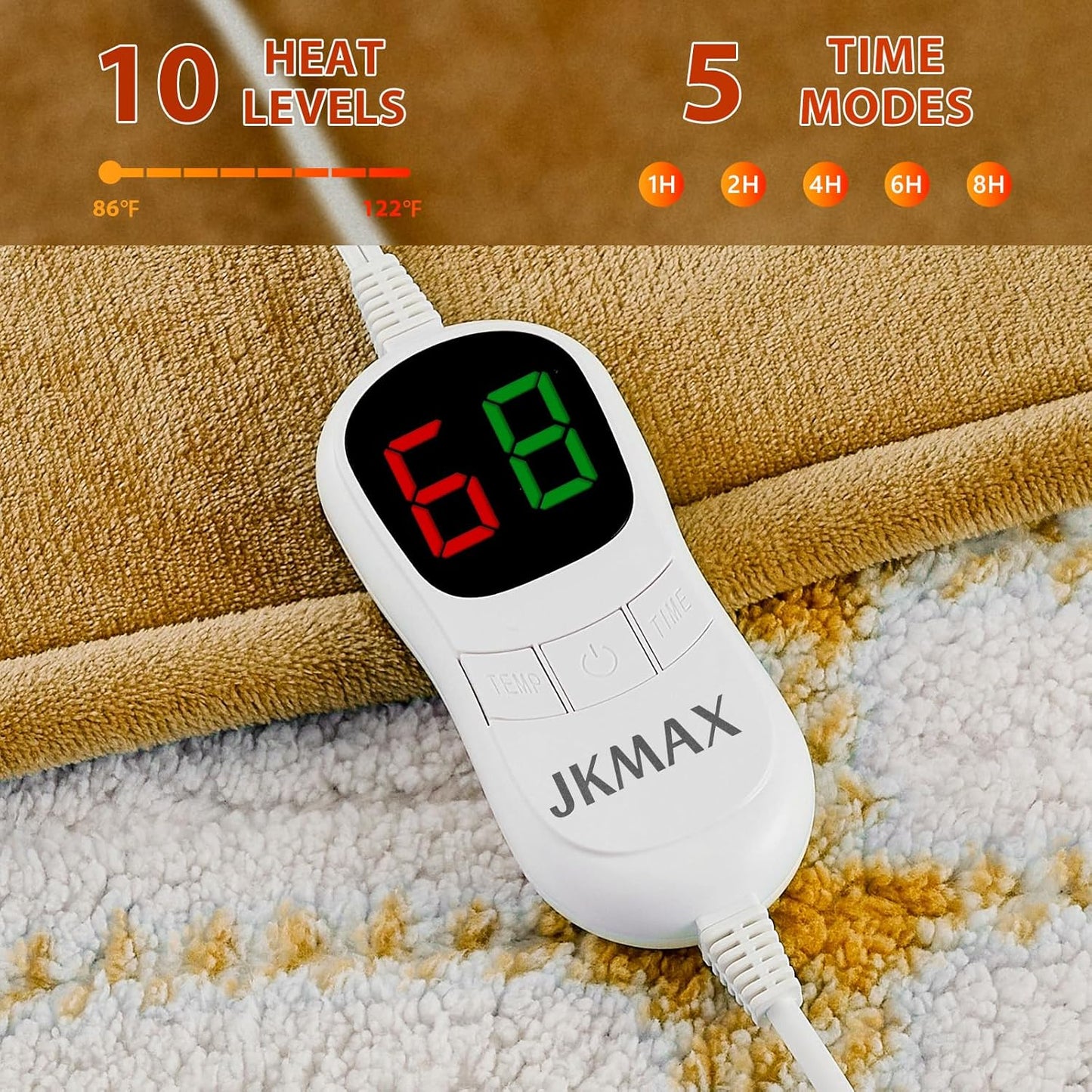 Heated Electric Blanket Twin Size - 62"x84" Flannel Heating Blanket with 10 Heating Levels & 5 Time Settings Over-Heat Protection, Winter Warmer for Adults with ETL Certification（Ivory）