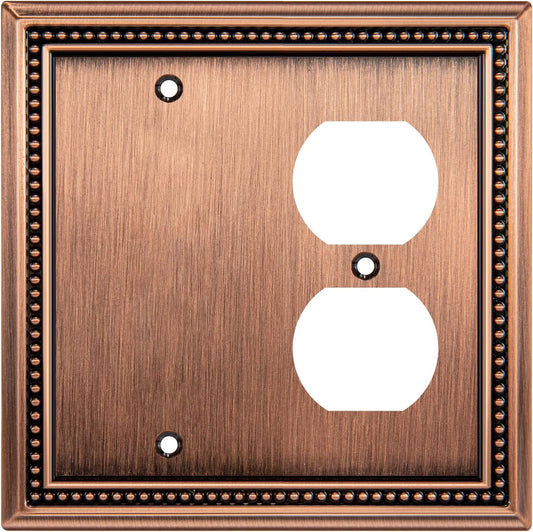 Henne Bery Sunken Pearls Heavy Duty Decorative Wall Plate Switch Plate Outlet Cover (Blank/Duplex, Antique Copper)