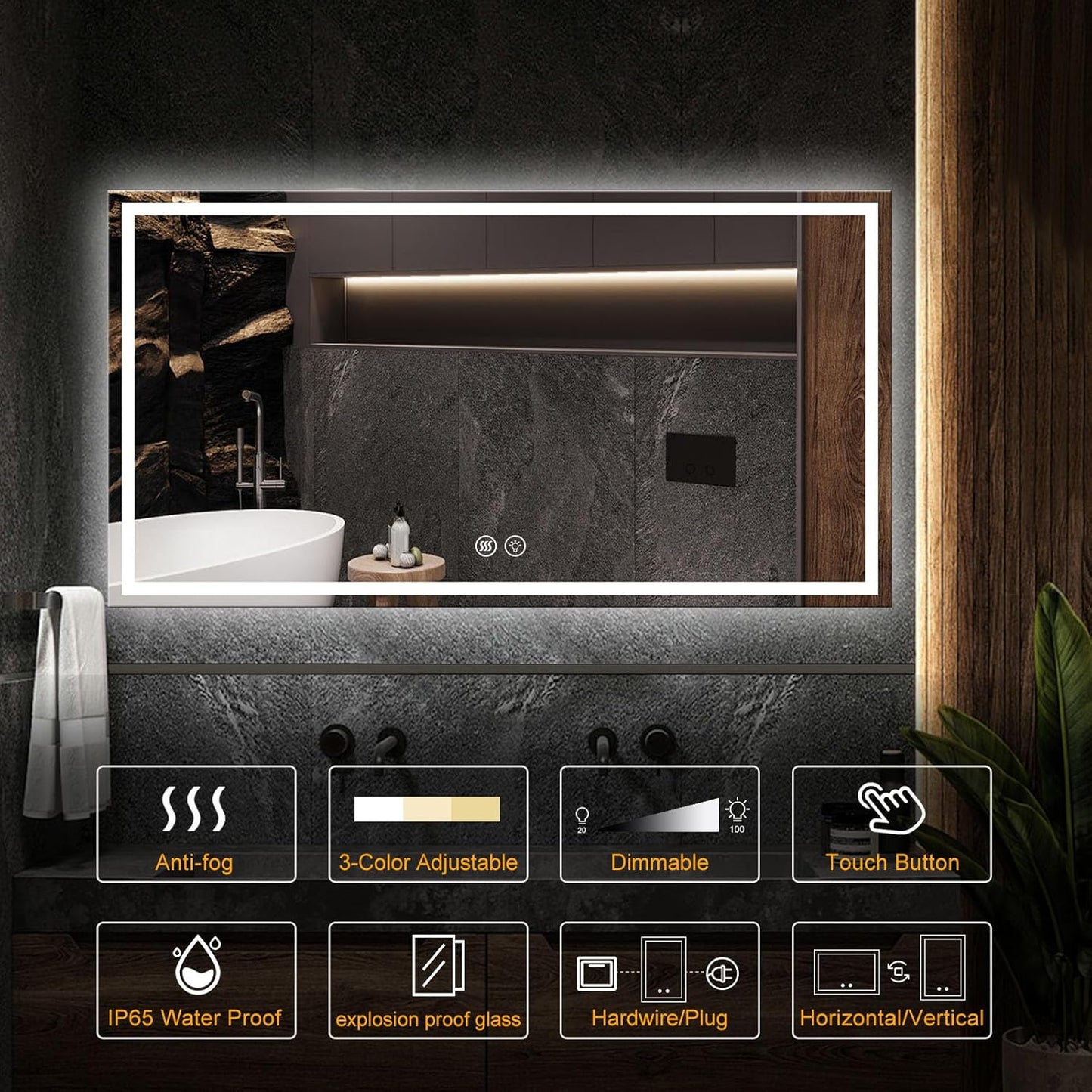 20"x28" LED Bathroom Mirror with Lights, Smart Lighted Bathroom Mirror for Wall, Anti-Fog Lighted Vanity Mirror with Memory, Shatterproof
