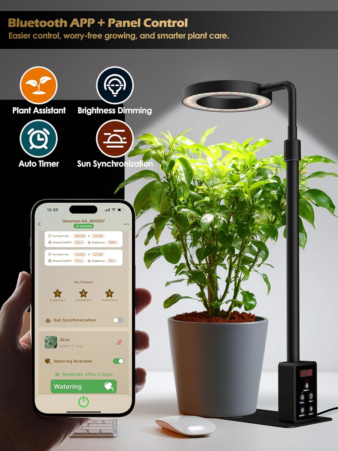 Grow Light with Stand, LED Plant Light for Indoor Plants, Full Spectrum Grow Lamp, Adjustable Height (Black, 12W)