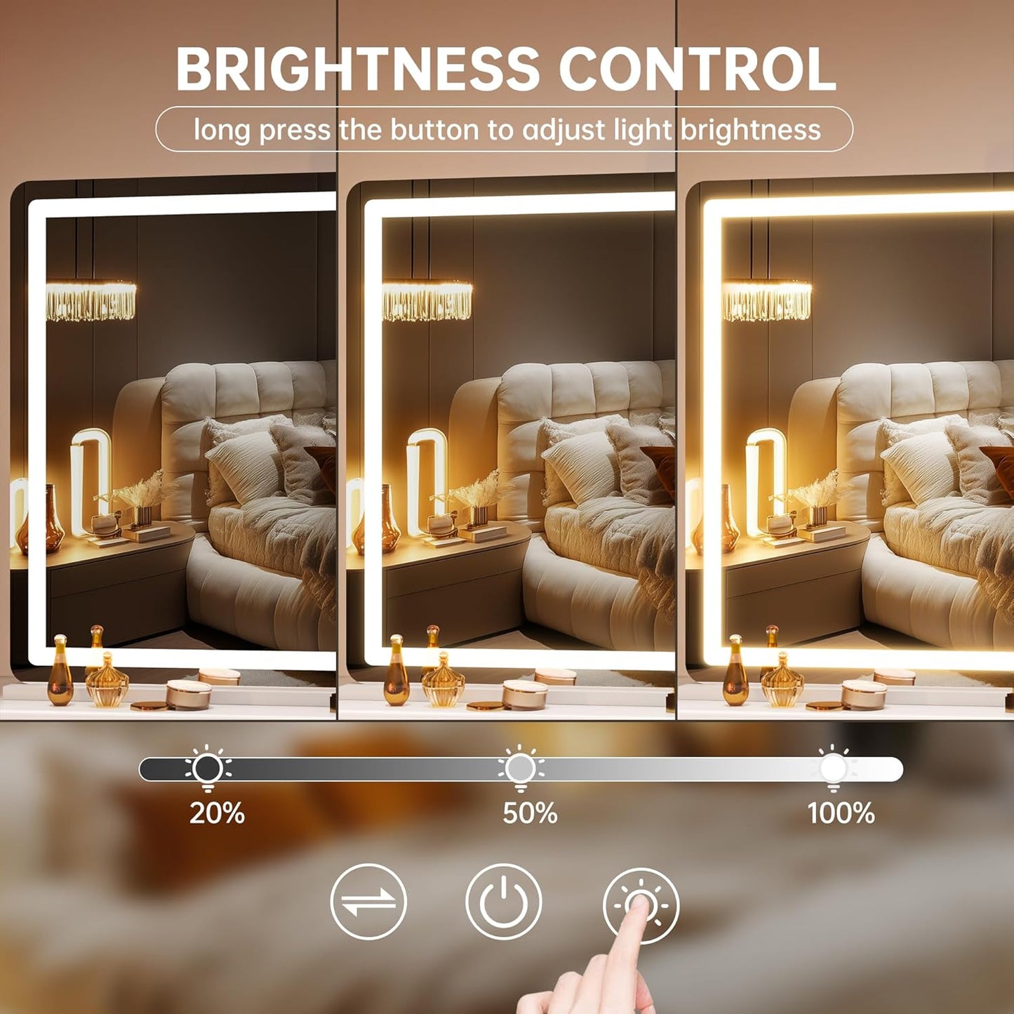 Hasipu Vanity Mirror with Lights, 50.2" x 34" LED Makeup Mirror, Lighted Makeup Mirror with Dimmable 3 Modes, Touch Screen Control Vanity Mirror Round White
