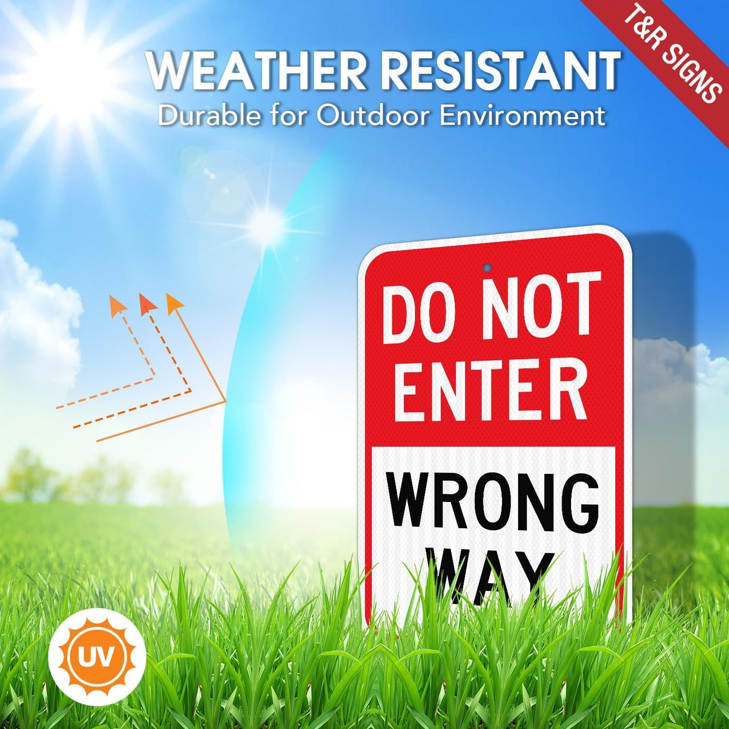 T&R Do Not Enter Wrong Way Sign, 18" x 12" Engineer Grade Reflective Sheeting, Rust Free Aluminum, Weather Resistant, Waterproof, Fade Resistant, 2 Pre-drilled Holes