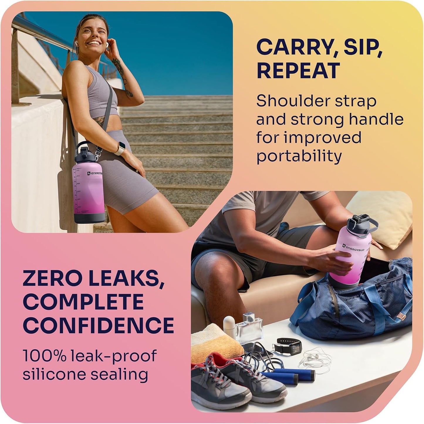 1 Gallon Water Bottle with 128 oz Capacity - Motivational Time Markers for Daily Hydration Goals - Leakproof BPA Free Tritan with Removable Straw