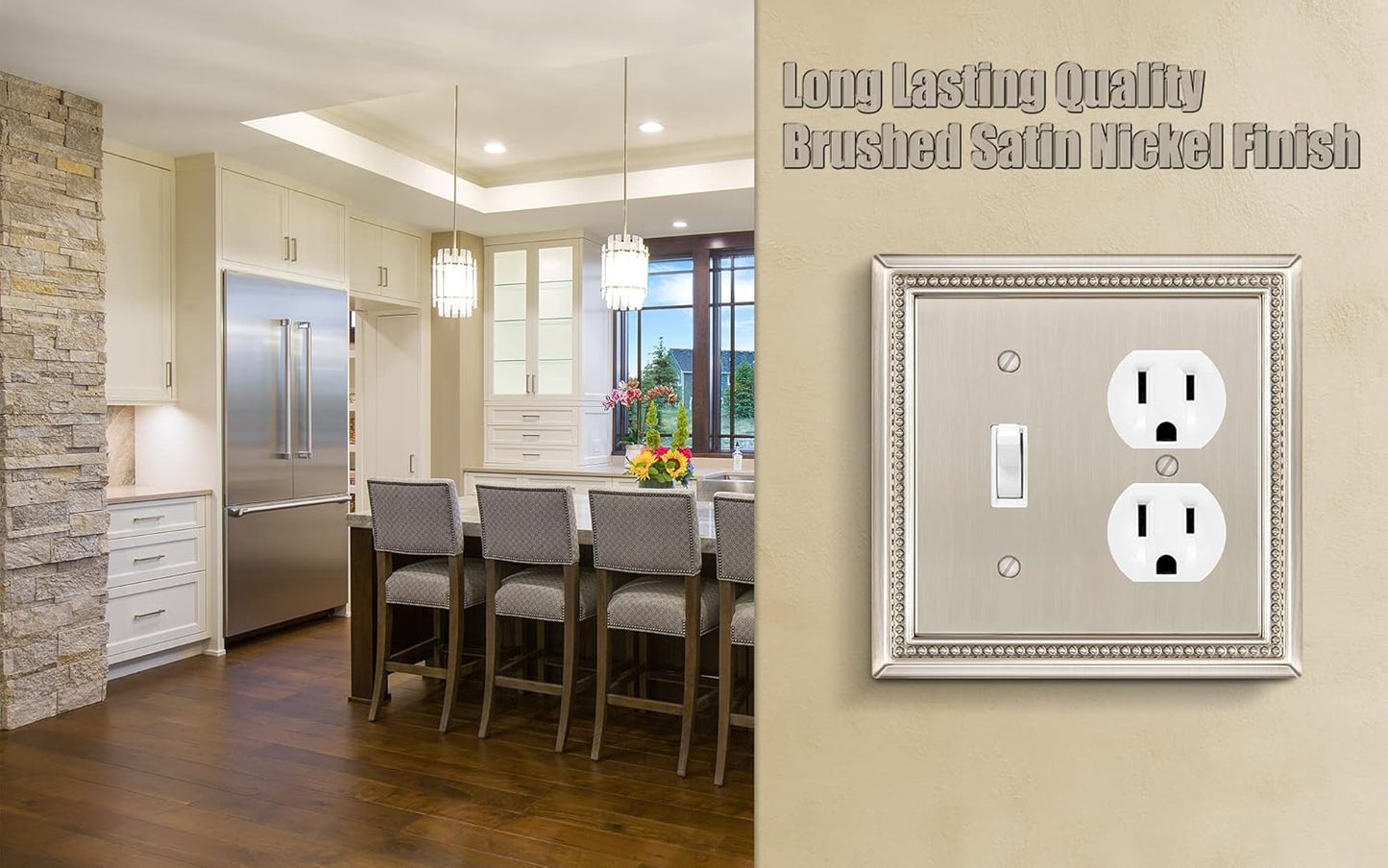 Henne Bery Sunken Pearls Heavy Duty Decorative Wall Plate Switch Plate Outlet Cover (Toggle/Duplex, Satin Nickel)