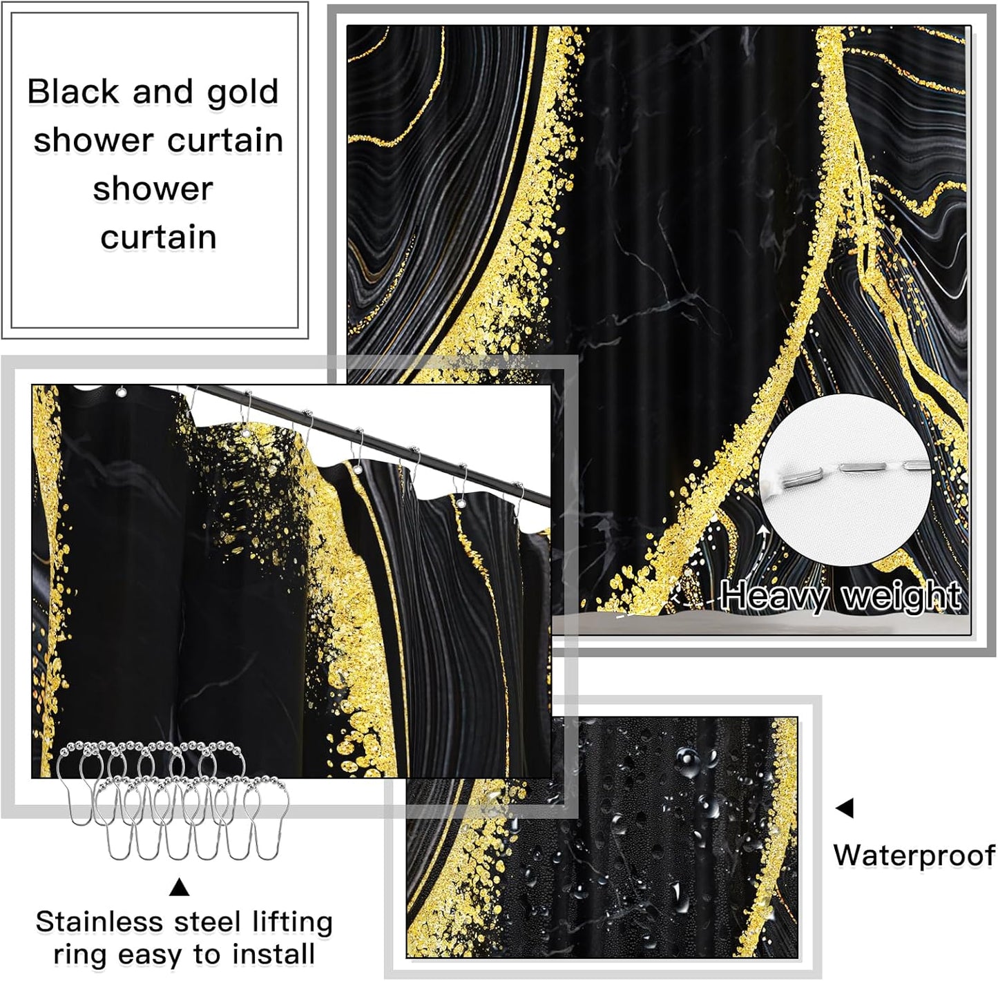 25PCS Bathroom Accessory Set, Black Bathroom Set with Large-Capacity 4 Gallon Trash Can,Bathroom Sets with Shower Curtain and Rugs, Bathroom Rugs Set, Home Decor