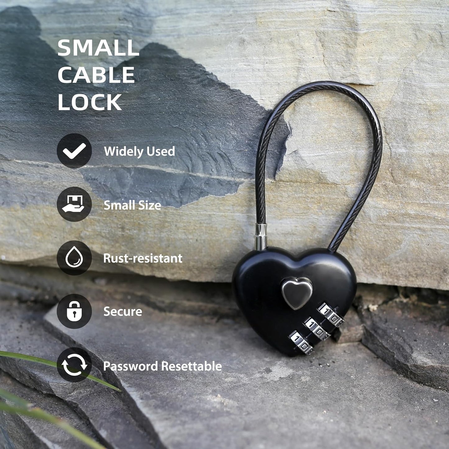 3 Digit Combination Lock, Combo Cable Lock with Code, Small Padlock Combination, for Luggage, Suitcase, Gym Locker, Backpack Bag Zipper, Cabinet, Mailbox, Fence, Travel Safe Outdoor Use