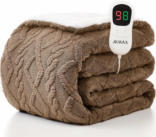 Heated Electric Blanket Twin Size-62"x84" Heating Blanket with 10 Heating Levels & 5 Time Settings Over-Heat Protection，Winter Warmer for Adults with ETL Certification（Beige）