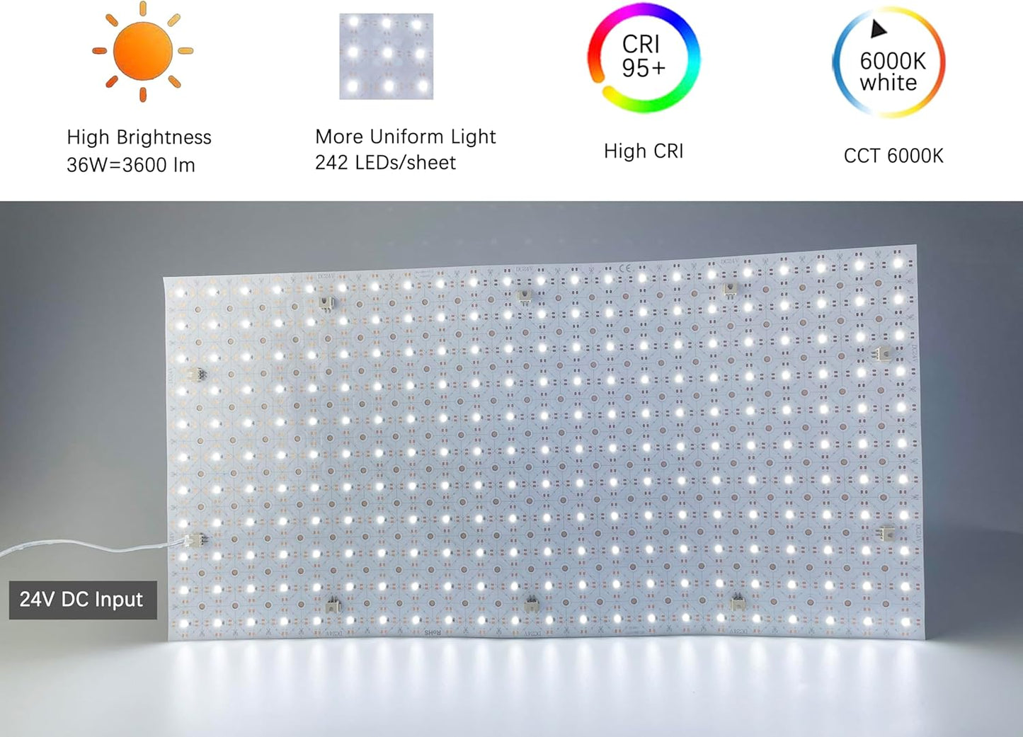 12-Pack LED Backlight Sheet 24V 36W 6000K White, 19.3X9.6 inches Each Unit, Dimmable Flexible LED Panel Sheet for Backlit Translucent Stone/Marble/Onyx/Quartz Countertops Walls