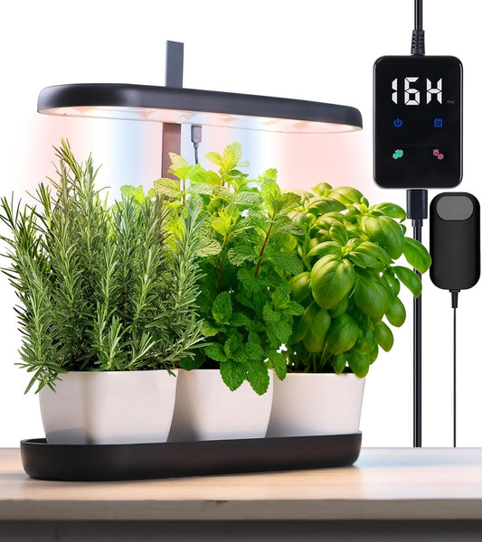 Grow Lights for Indoor Plants, 20W Full Spectrum LED Grow Lamp for Indoor Garden with Intelligent Controller, Height Adjustable, Ideal for Home Desk Plant Lighting (Black, ABS Base)
