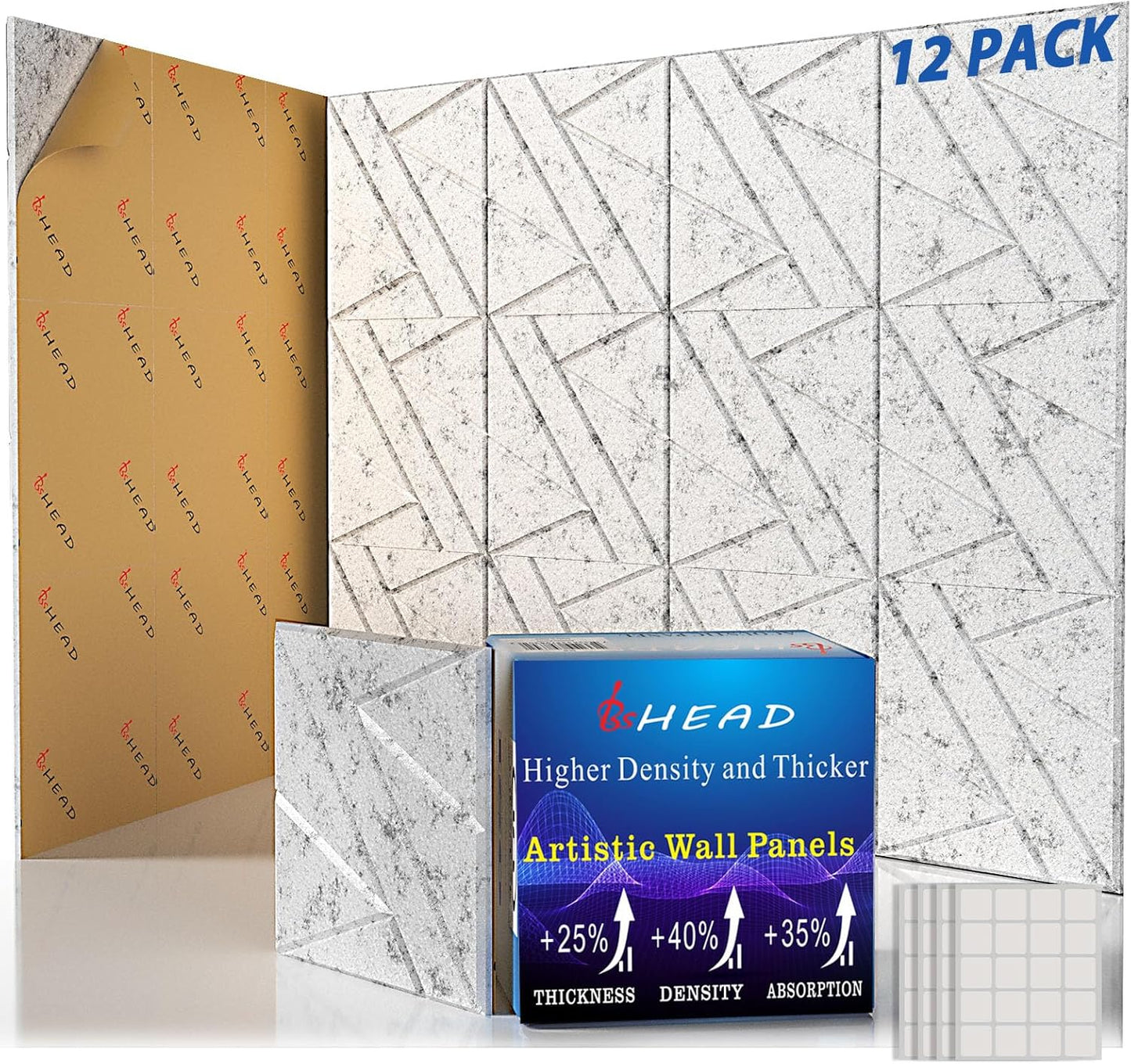 12 Pack Self-Adhesive Soundproof Wall Panels, 12 x 12 x 0.47 in Sound Proof Foam Panels for Walls, 1.2lb/ft³ High Density, Thicker 0.47in, Acoustic Panels, Noise Dampening Panels Studio Gray