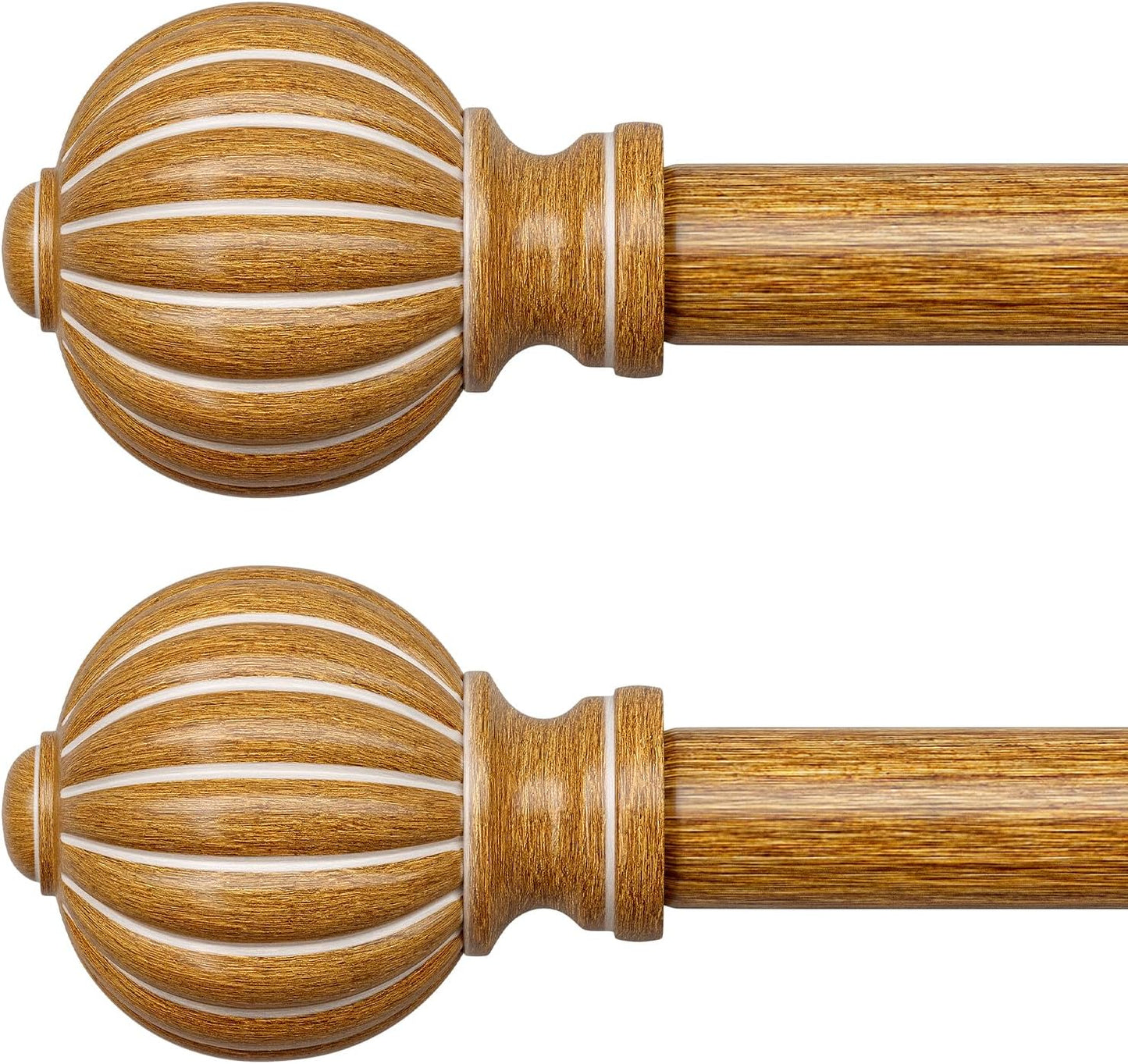 2 Pack Imitation Wood Curtain Rods for Windows 48 to 84 Inch, 1'' Adjustable Heavy Duty Decorative Drapery Rods with Classic Finials, Dark Imitation Wood Window Curtain Pole, Size 36-88''