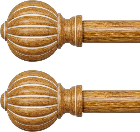 2 Pack Imitation Wood Curtain Rods for Windows 48 to 84 Inch, 1'' Adjustable Heavy Duty Decorative Drapery Rods with Classic Finials, Dark Imitation Wood Window Curtain Pole, Size 36-88''