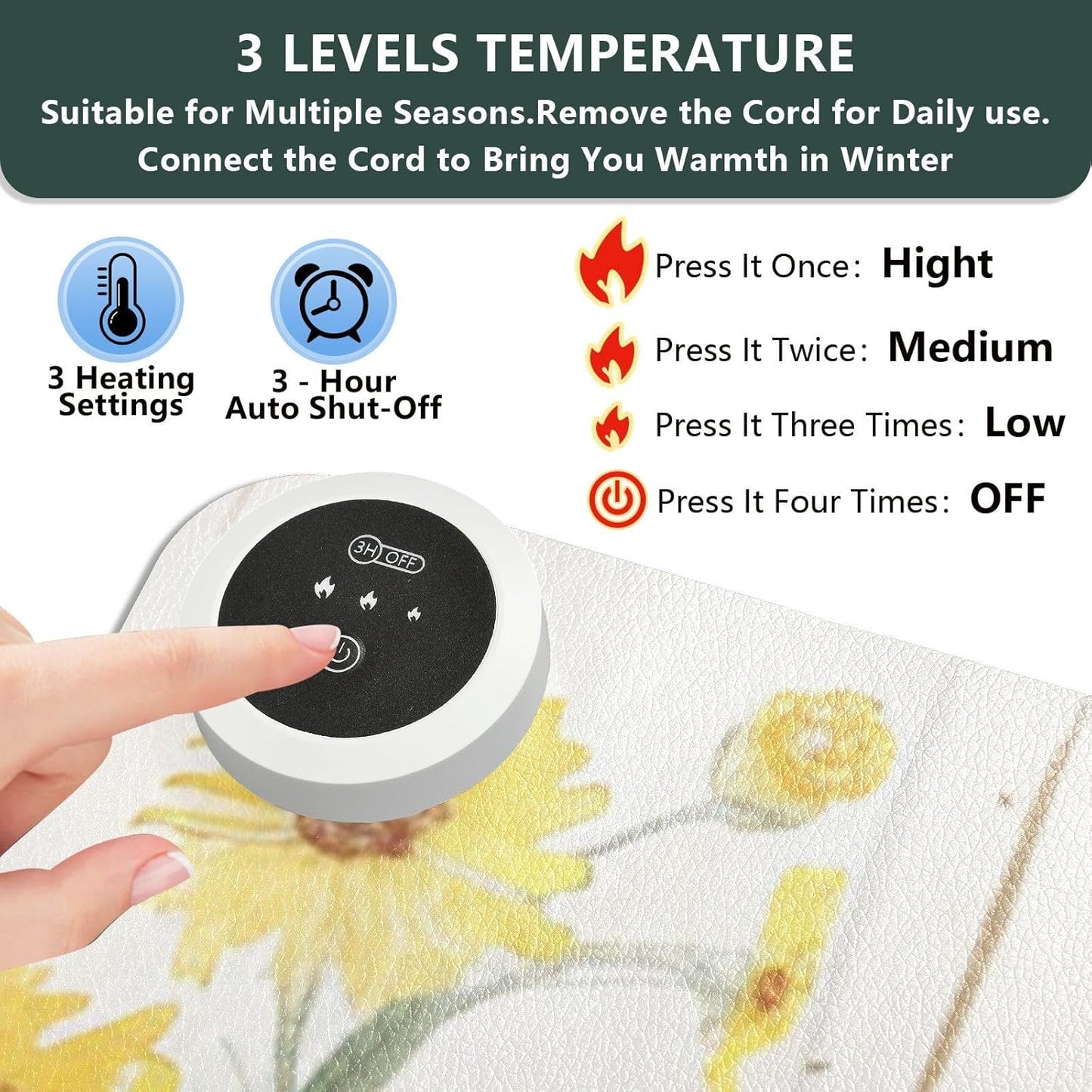 Heated Desk Pad Mouse Pad 31.5x13 Inch PU Leather Desk Mat with 3 Heat Levels Large Mouse Gaming Computer Laptop Mat Watercolor Cornflower Butterfly