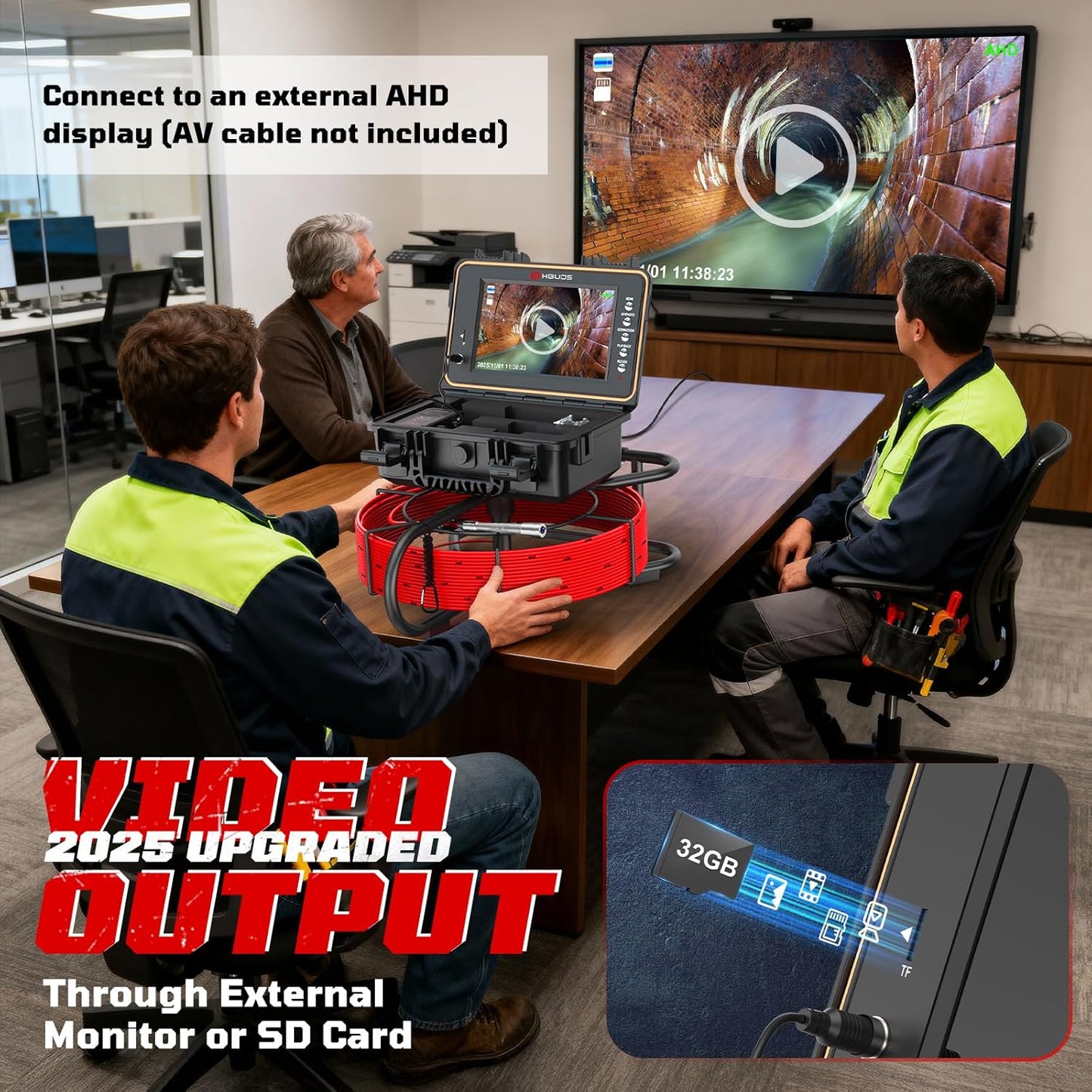 Sewer Camera, Self Leveling Drain Camera 200ft with Meter Counter, 7mm Thick Cable, 9" HD Screen 1080P Plumbing Cameras Snake with Light, 5100mAh Battery Duct Pipe Video Inspection Cam DVR 32GB