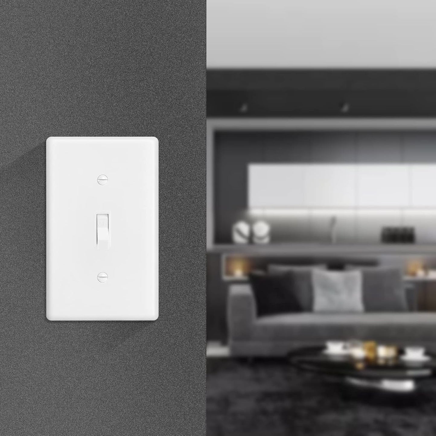 Decorator Wall Plate Toggle Light Switch Plate Outlet Cover,Unbreakable Polycarbonate Thermoplastic, White (4-Pack, Single Toggle-White)
