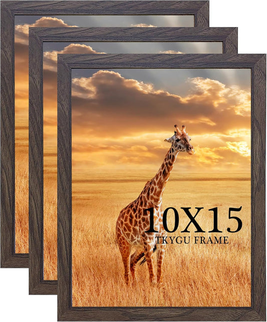10x15 Picture Frame Set of 3, walnut Wooden Frame 10 by15 Wall Gallery Poster Photo frame with Durable Shatter Resistant Plexiglass for Wall Mounting Family -friend- wedding best gift