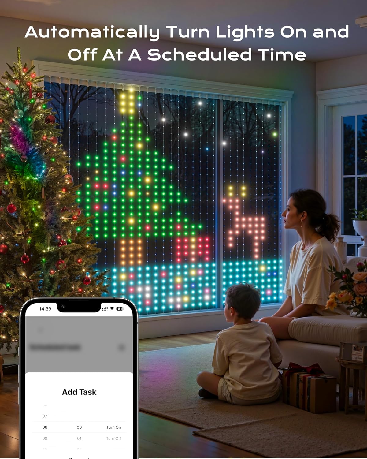 1040 RGBIC LEDs Smart Curtain Lights with DIY GIF, 9.8x6.6ft Color Changing Christmas Wall Lights with APP, IP65 Waterproof String Fairy Lights for Indoor Outdoor Bedroom Window Garage