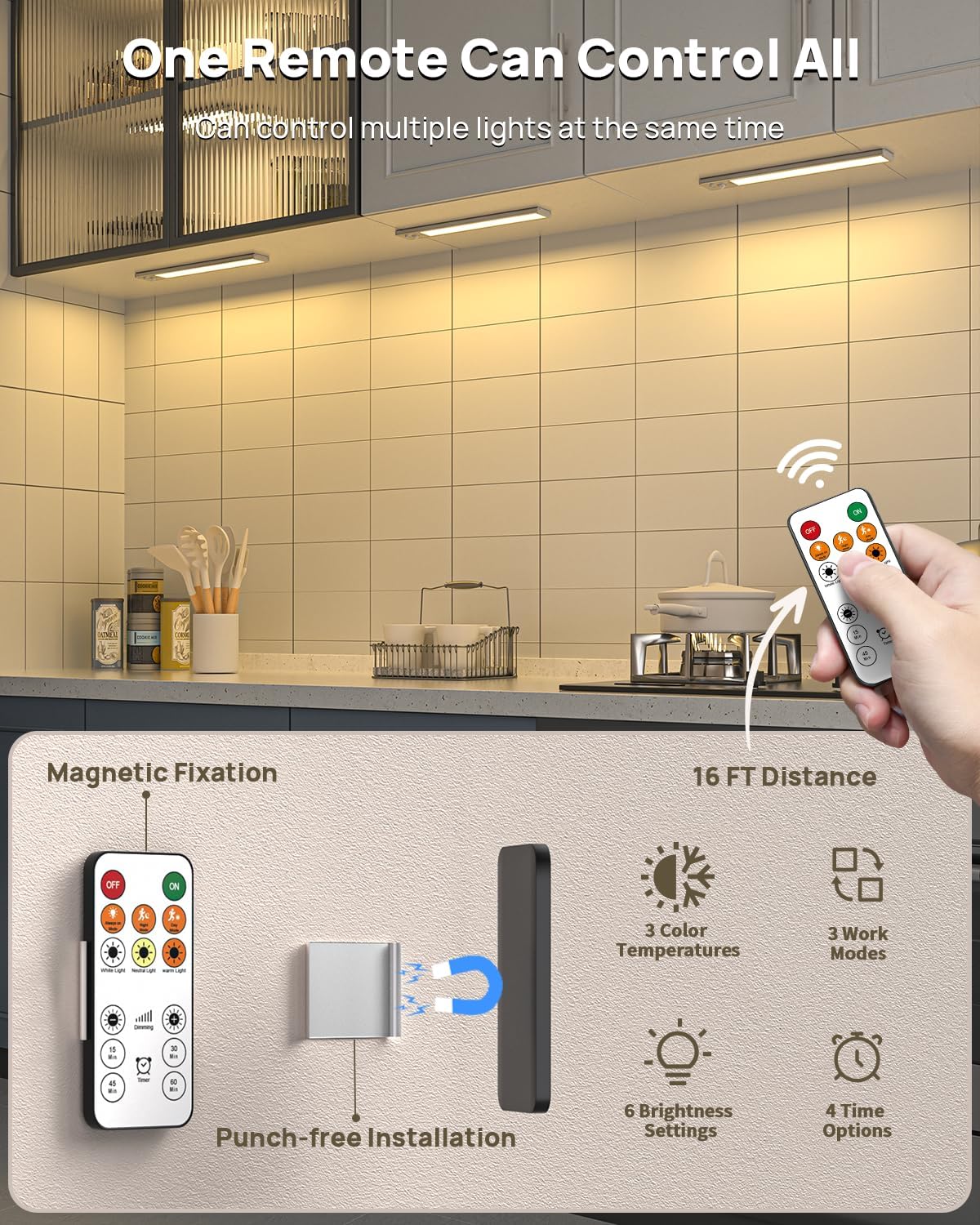 Under Cabinet Lighting with Remote Control,2500mAh USB Rechargeable Motion Sensor Light Indoor,350 Lumen LED Closet Light,3 Color Temps Wireless Under Counter Lights for Bedroom,Wardrobe,Stairs,6 Pack