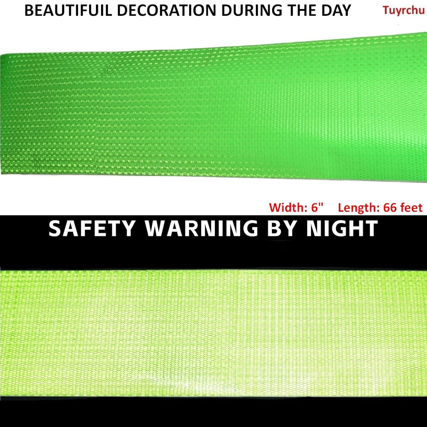 Green Reflective Tape Outdoor Waterproof 6 inch Wide, High Visibility Warning Industrial Marking Tape, Safety Stickers (68 feet)