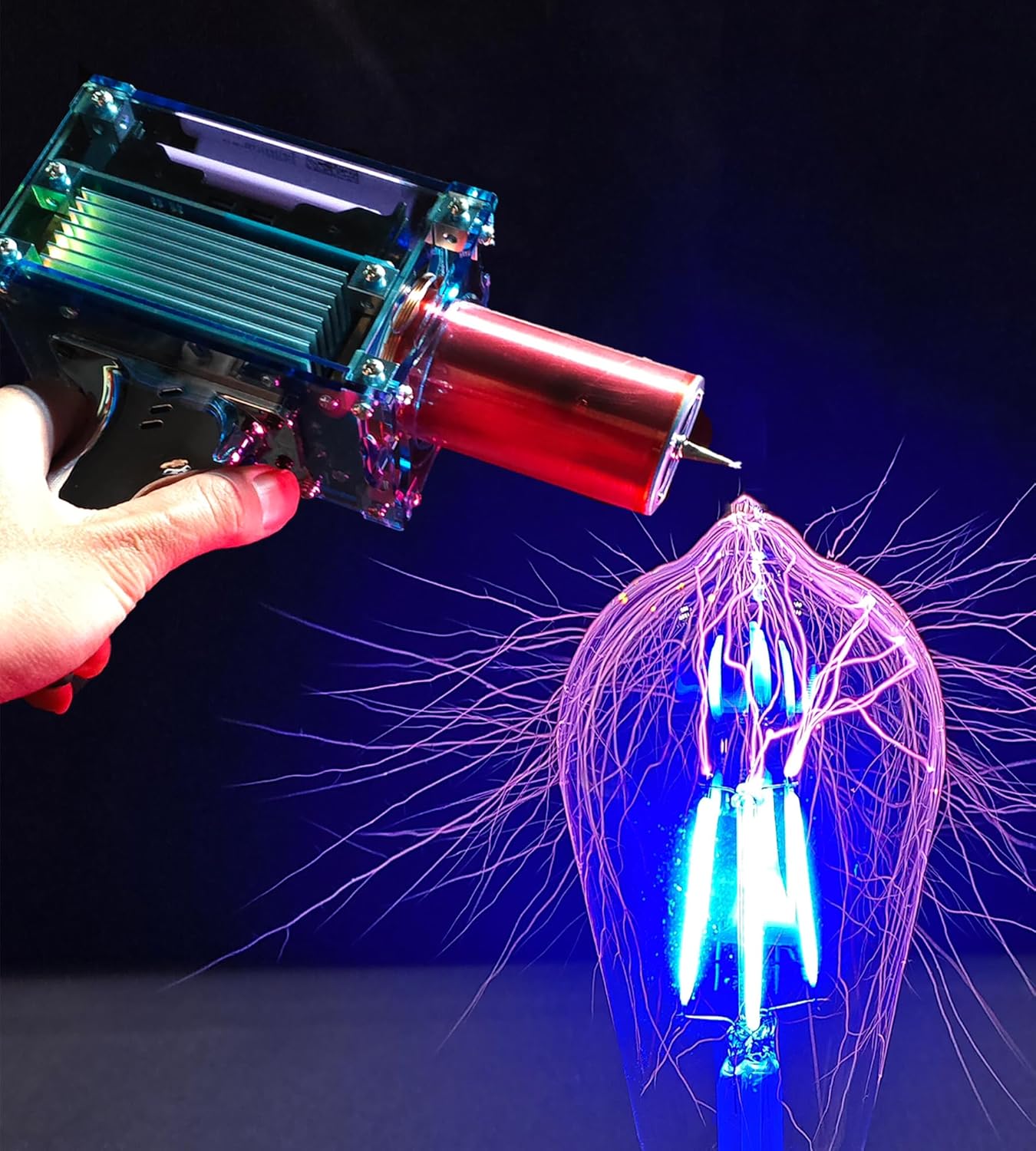 2025 Tesla Coil Handheld Gun,Plasma Coil Desktop Toy Science Education kit Mode Touchable Artificial Lightning Spark Gap Arc Generator Teaching Experiment Tool Teen boy Gifts(Portable Mode of Charger)