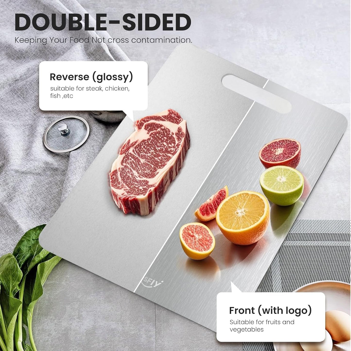 2 Pack Titanium Cutting Board-100% Pure Titanium Cutting Boards For Kitche,Easy to clean, Double-sided food-grade Cutting Board For Meats, Fruits And Vegetables (M & L)