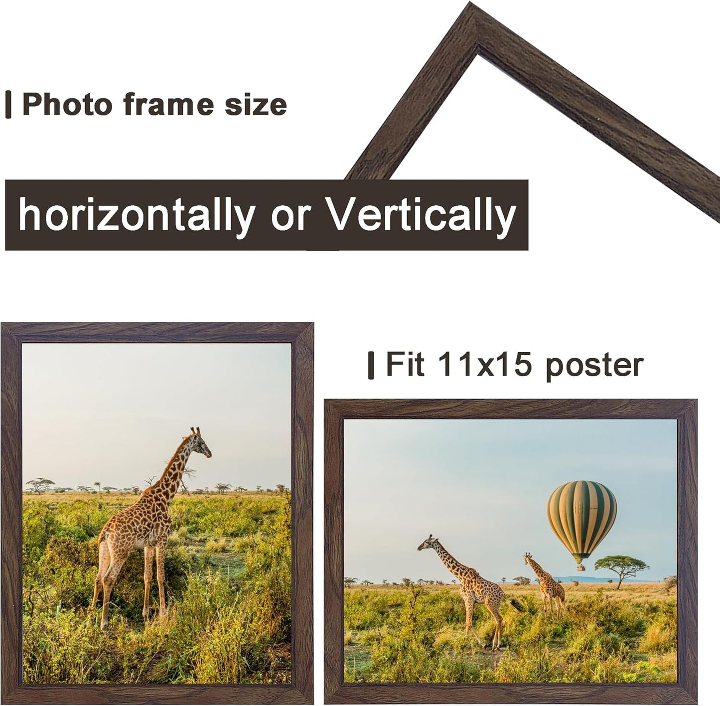 11x15 Picture Frame Set of 3,Wooden Frame 15x11 Wall Gallery Poster Photo frame walnut with Durable Shatter Resistant Plexiglass for Wall Mounting Family -friend- wedding best gift