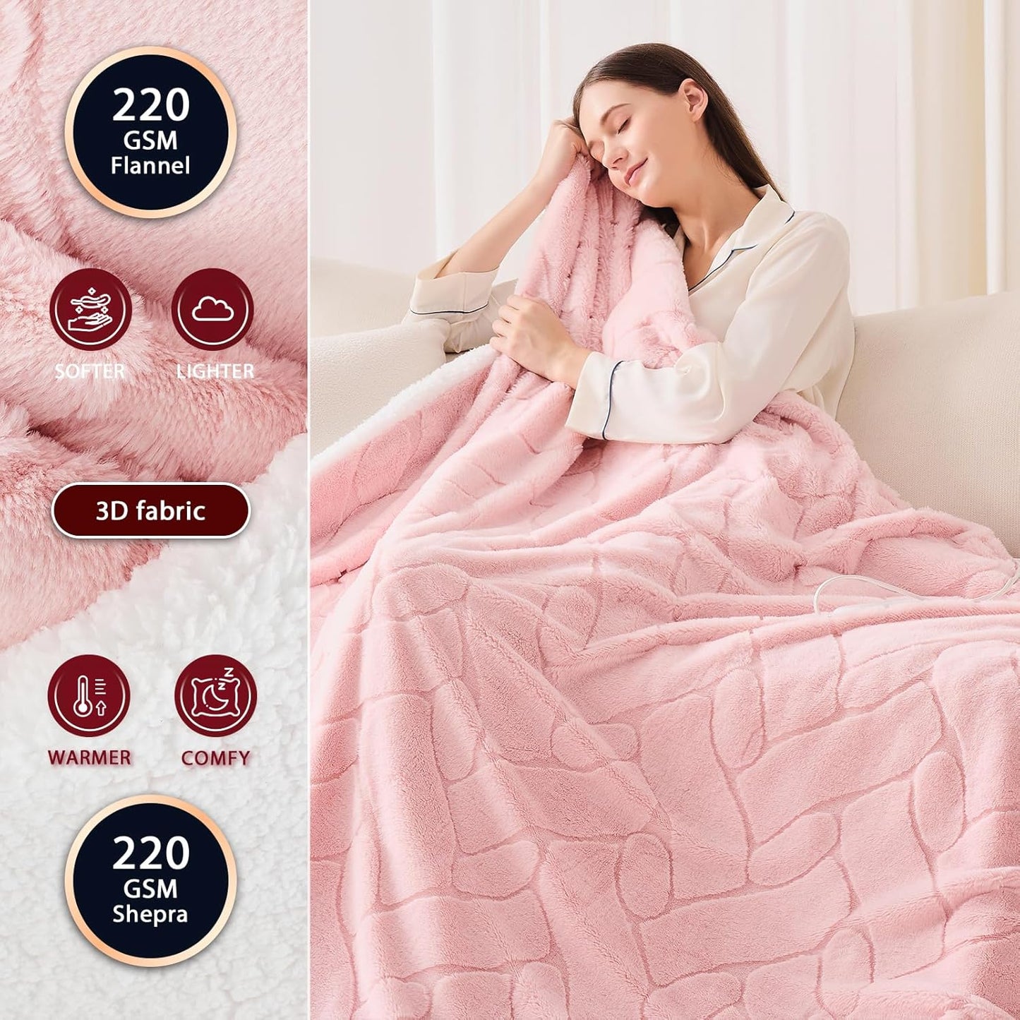 Heated Electric Blanket- Electric Throw Blanket 84"x90" for Bed- Heated Blanket with 5 Heating Levels& 4 Hours Auto Off for Couch Home Office - Soft Faux Fur Heating Blanket for Full Body(Pink)