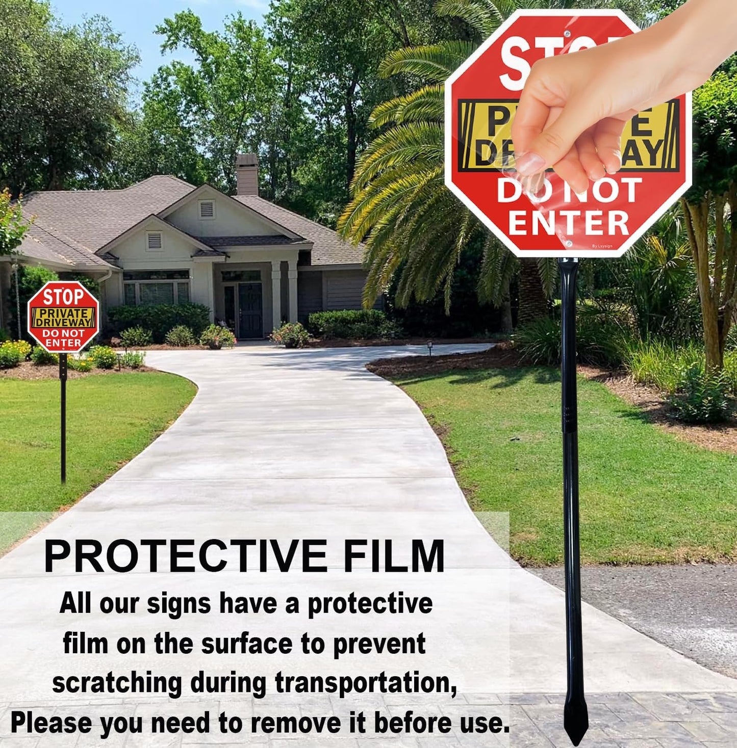2Pack Stop Sign, Private Driveway Do Not Enter Sign with Stake, 36" Tall, 12" x 12", Reflective Aluminum