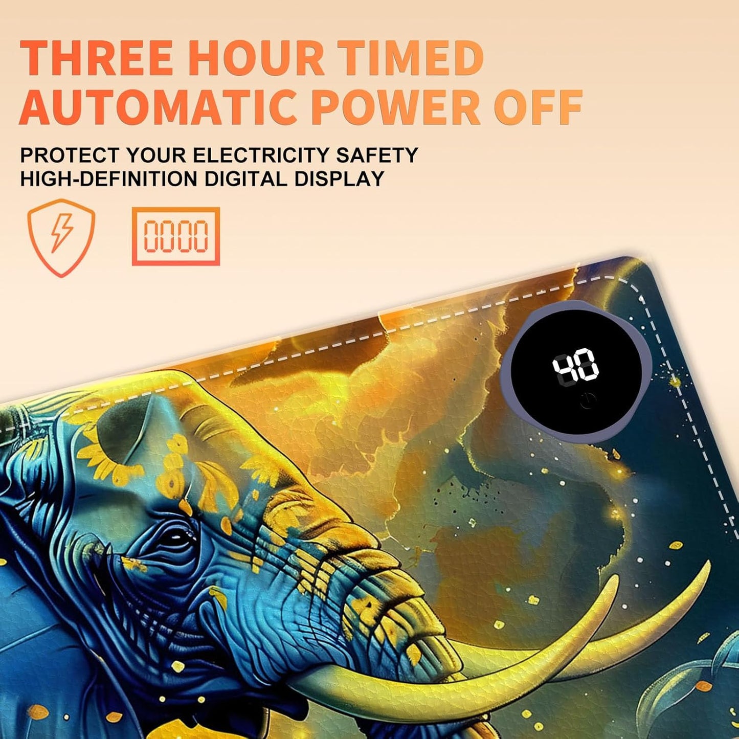 Heated Mouse Pad, Warm Desk Pad, Keyboard Mat 31.5 x 13 Inch Large Size Intelligent Fast Heating, 3 Speed Adjustable, Timed Auto Power Off for Game Office Home,Elephant in Sunflower Field