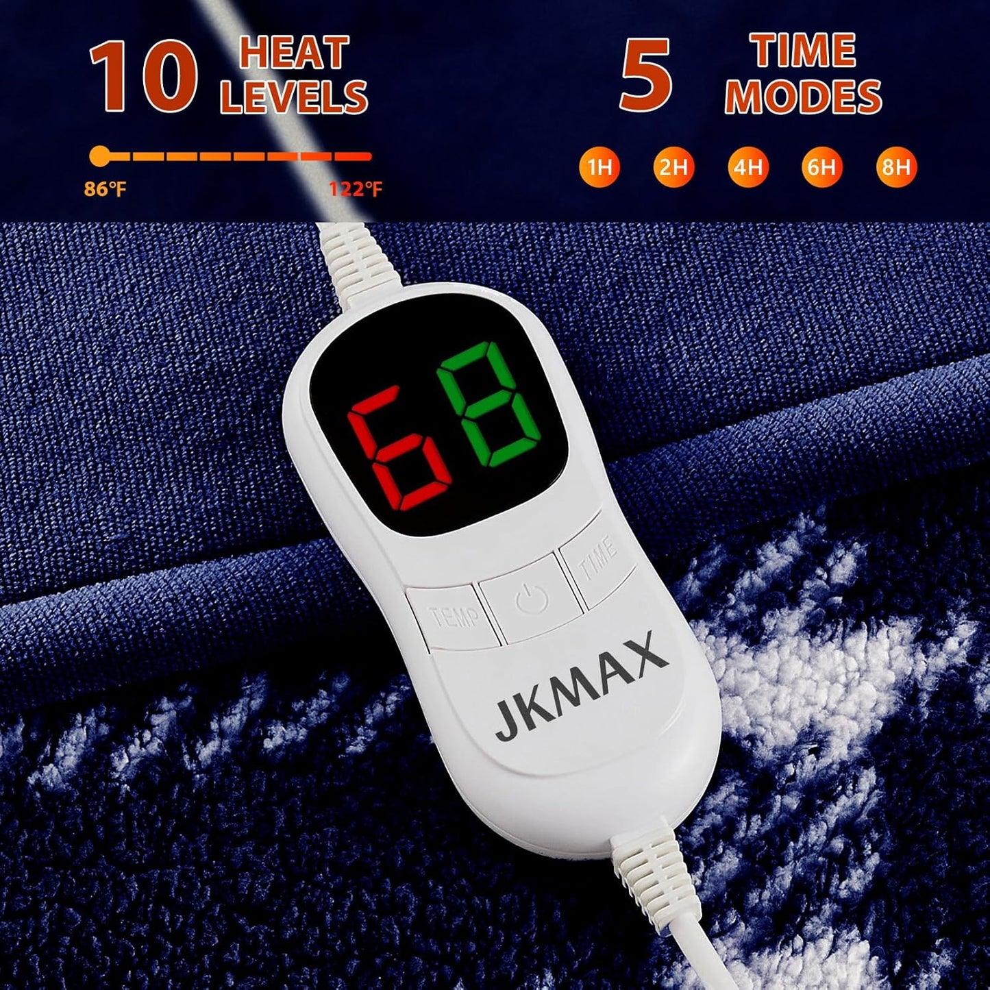 Heated Electric Blanket Throw Size - 50"x60" Flannel Heating Blanket with 10 Heating Levels & 5 Time Settings Over-Heat Protection, Winter Warmer for Adults with ETL Certification（Navy Blue）