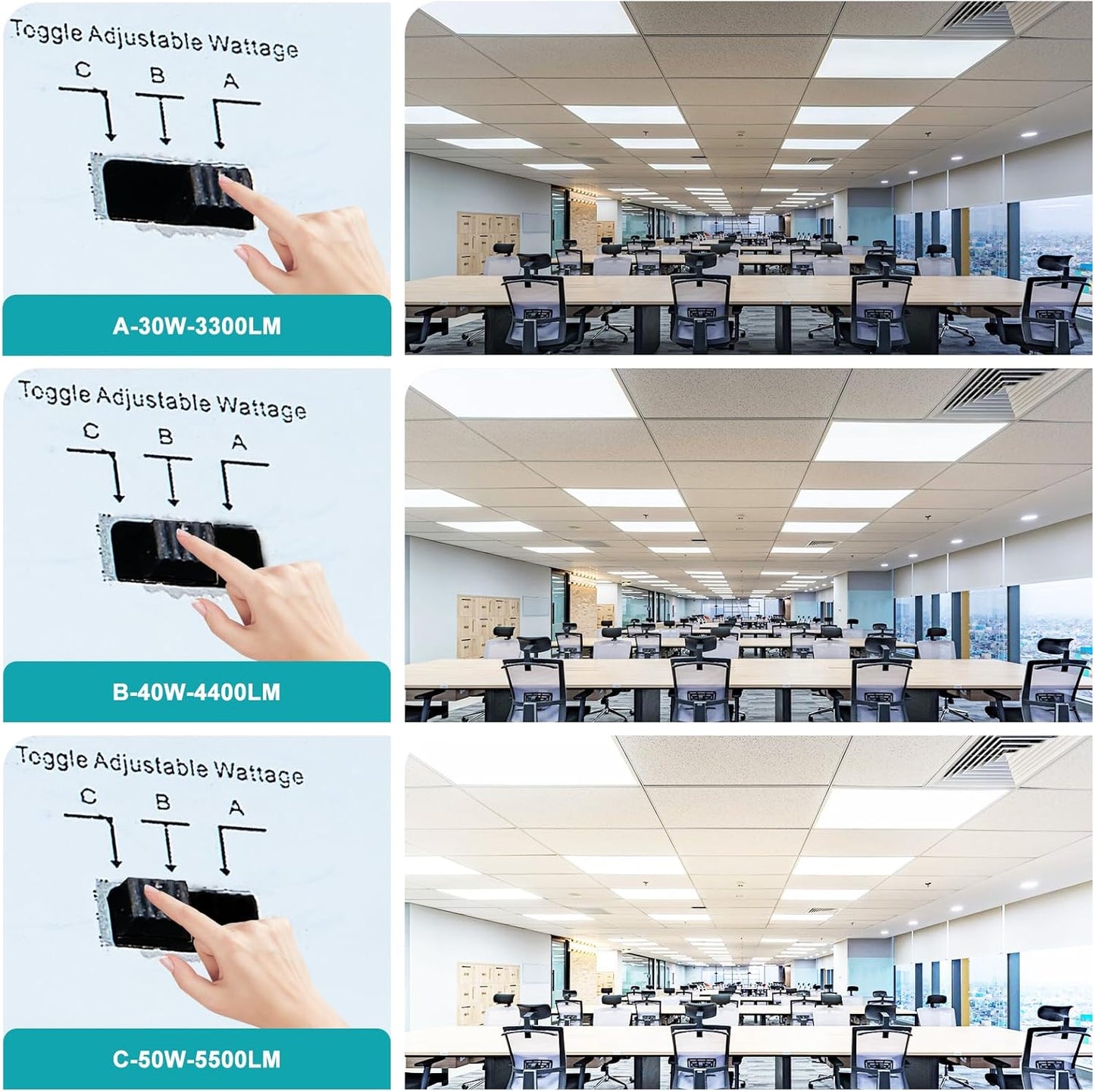 12 Pack 2x4 LED Flat Panel Lights - Drop Ceiling Light Fixture 5000K 4000K 3000K Selectable & 0-10v Dimmable, 50W 24x48 LED Light Fixture, 100-277Vac, ETL Listed