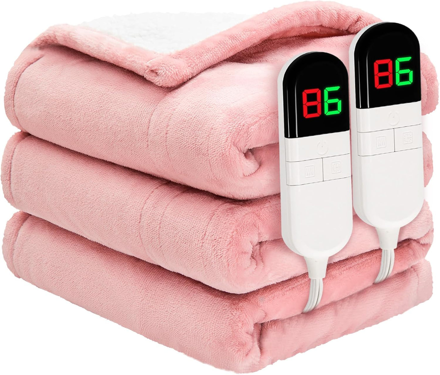 Heated Blanket Queen 84"×90" - Premium Cosy Soft Electric Blanket with 6 Heating Levels,Dual Control Fast Heating Flannel Sherpa Blanket for Bed & Couch,Auto Shut Off/Machine Washable (Pink)