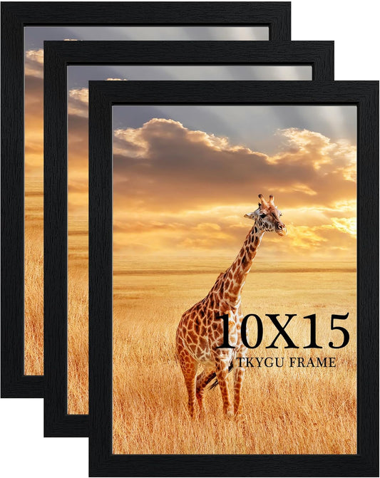 10x15 Picture Frame Set of 3, Black Wooden Frame 10x15 Wall Gallery Poster Photo frame with Durable Shatter Resistant Plexiglass for Wall Mounting Family -friend- wedding best gift