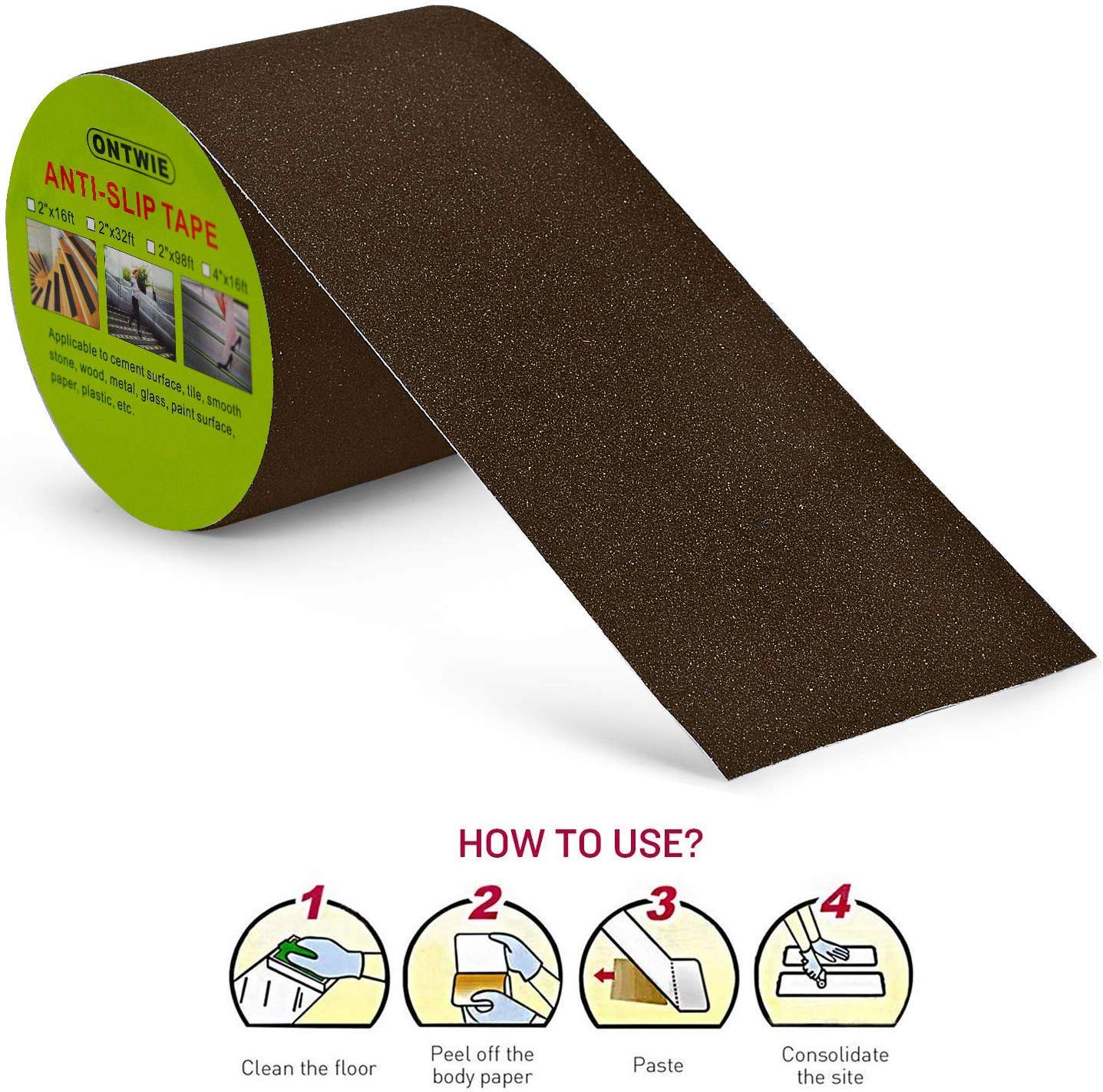 16.4ft X 4 Inch Non Slip Safety Grip Tape for Stairs Steps Non Skid Tread High Traction Friction/Strong Grip Abrasive Adhesive Hazard Caution Tape(4" Width, Brown)…