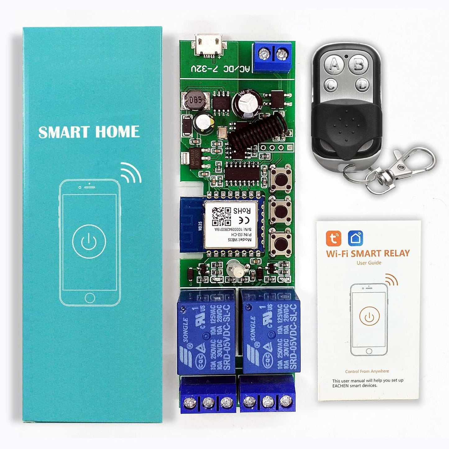 2 channelsWiFi Wireless Smart Switch Inching Self-locking Relay Module, be applied to access control Tuya SmartLife APP,DIY WIFI Garage Door Opener With 433 MHz RF remote control