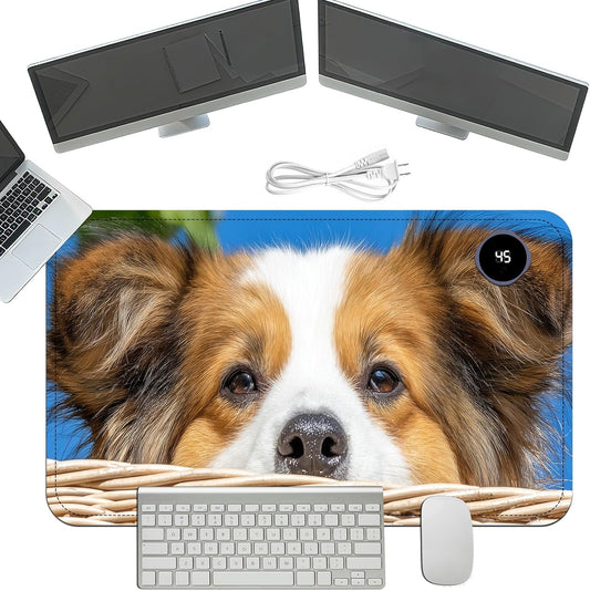 Heated Mouse Pad with 3 Temperature Settings(104°F–122°F),Large 24x14.2 Inch PU Leather Heated Desk Mat,Waterproof Warming Pad for Office,Gaming & Cold Hands Relief,Cute Dog