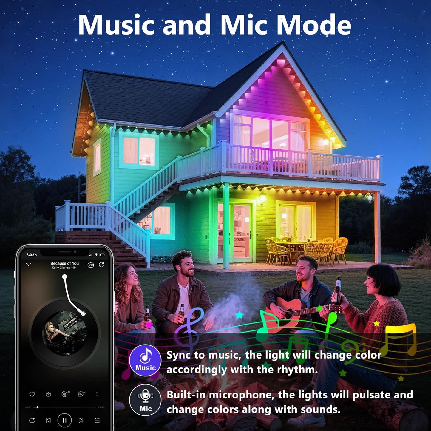 LETIANPAI 300FT Permanent Outdoor Lights,RGB Eaves Light with App Control Remote,DIY Scene Modes IP67 Waterproof Under Eave Lighting,Outdoor Lights for Decor,Garden Decor,House,Party,Holiday