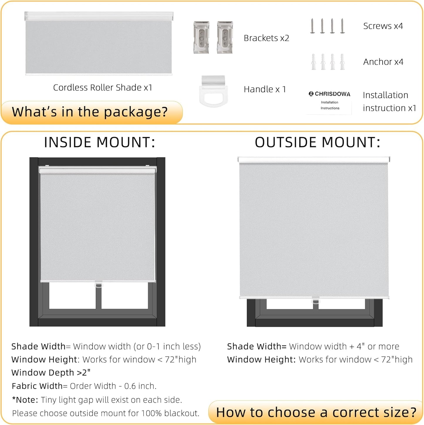 ChrisDowa Cordless Blackout Roller Shades for Windows, Thermal Insulated UV Protection Pull Down Shades, Total Blackout Window Blinds for Home, Office, Bedroom, Door (31" W x 72" H, Grey)