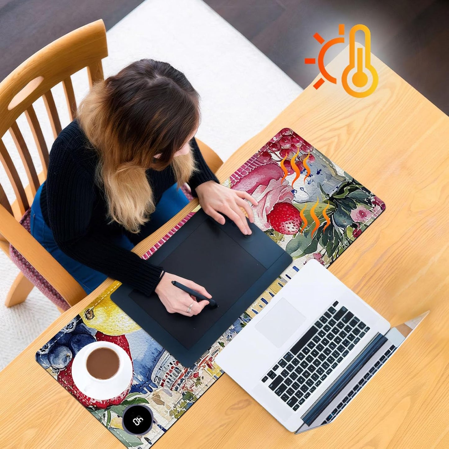 Heated Mouse Pad 31.5x13 in 3-Temp Fast Heating Desk Mat with Auto Timer Warmer for Hands Wrist Pain Relief Waterproof Keyboard Mat for Office, Gaming, Home, Sweet Treats Garden