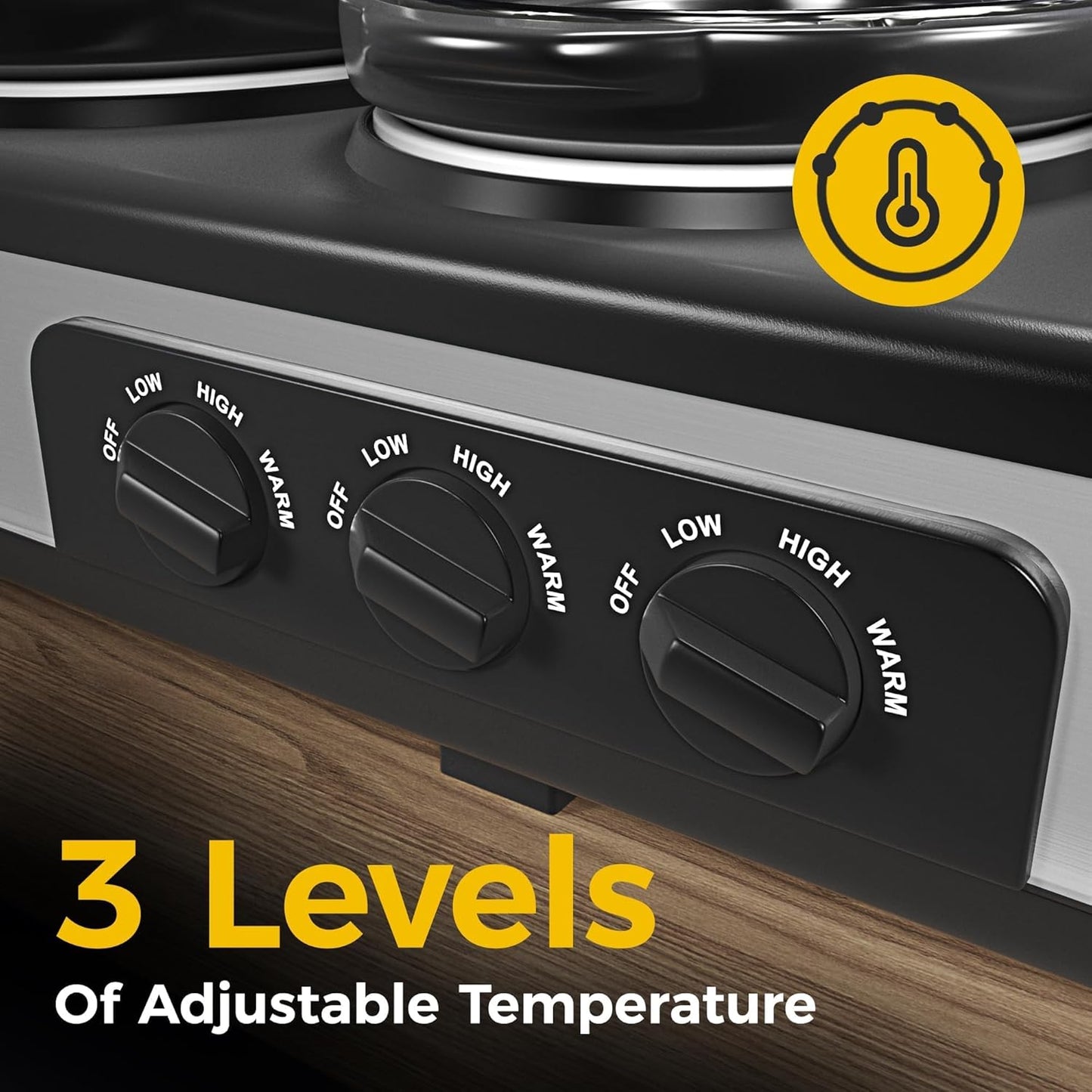 3 * 1.5 Quarts Triple Slow Cooker, Buffet Server & Warmer with 3 Removable Ceramic Pots, 3 Adjustable Temp Settings & 3 Metal Lid Rests, Stainless Steel, Silver