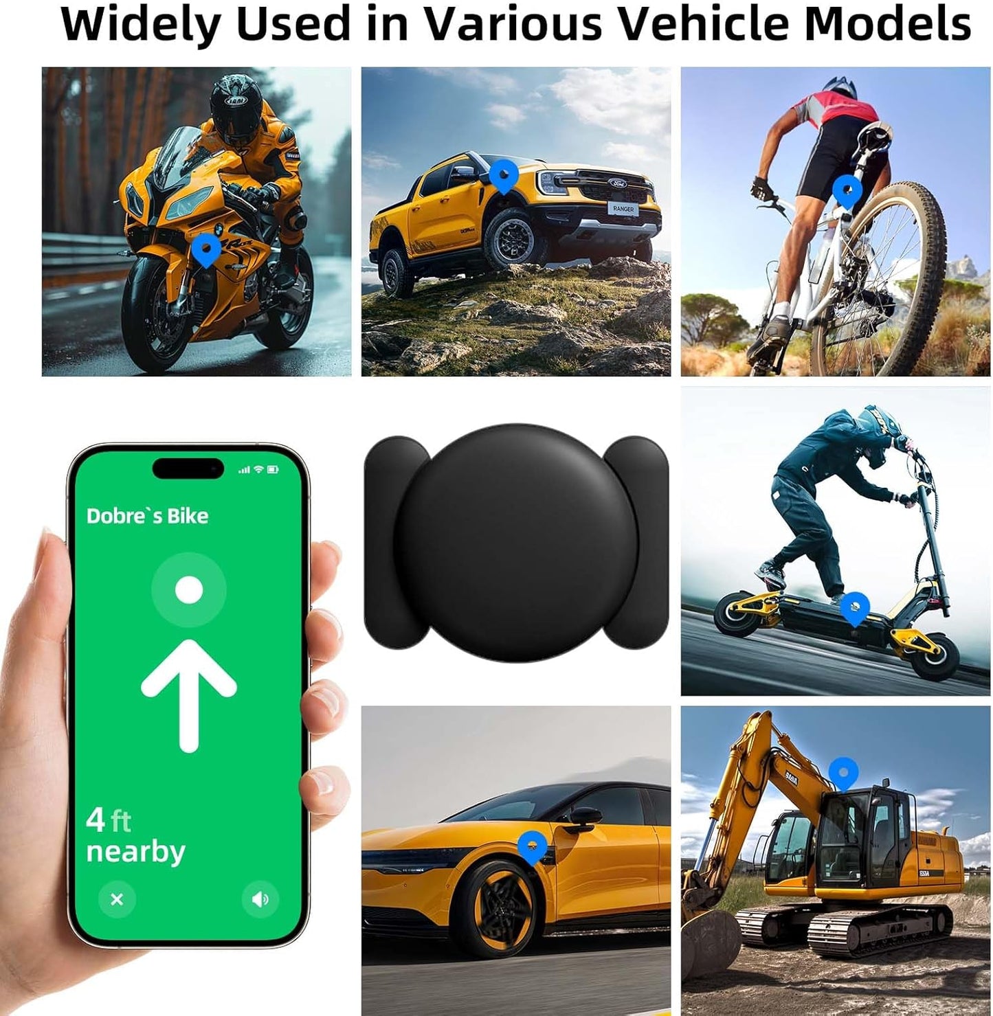 Car GPS Tracking for Vehicles, 3PCS Real Time GPS Tracker Device for Car Work with Find My (iOS Only),Hidden Mini GPS Tracker,No Monthly Fee (White Tracker, Black Magnetic Case)