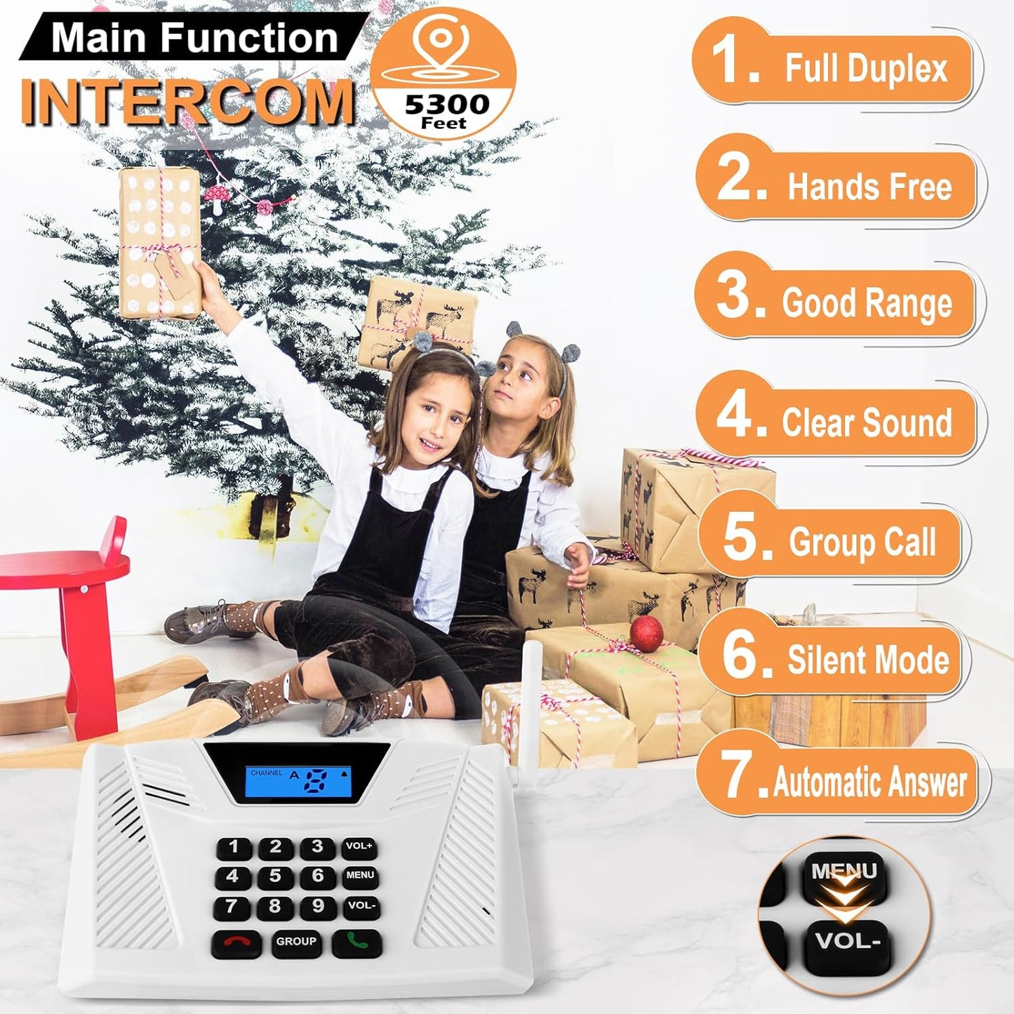 Intercoms Wireless for Home, Hands Free Intercom Upgrade, Full Duplex Two Way Real time Wireless Intercom System 5300ft with Automatic Answer Group Call Function Fit for Hotel Office Store(3Packs)