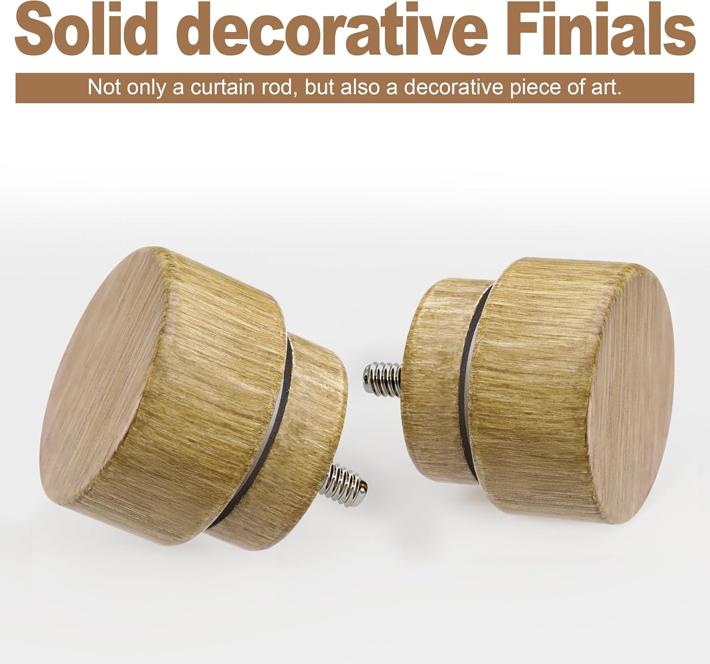 2 Pack Natural Light Wood Grain Curtain Rods for Windows 28 to 48 Inches 1" Diameter Heavy Duty Window Curtain Rod Adjustable with Solid Finials for Living Room Bedroom Kitchen Farmhouse Outdoor