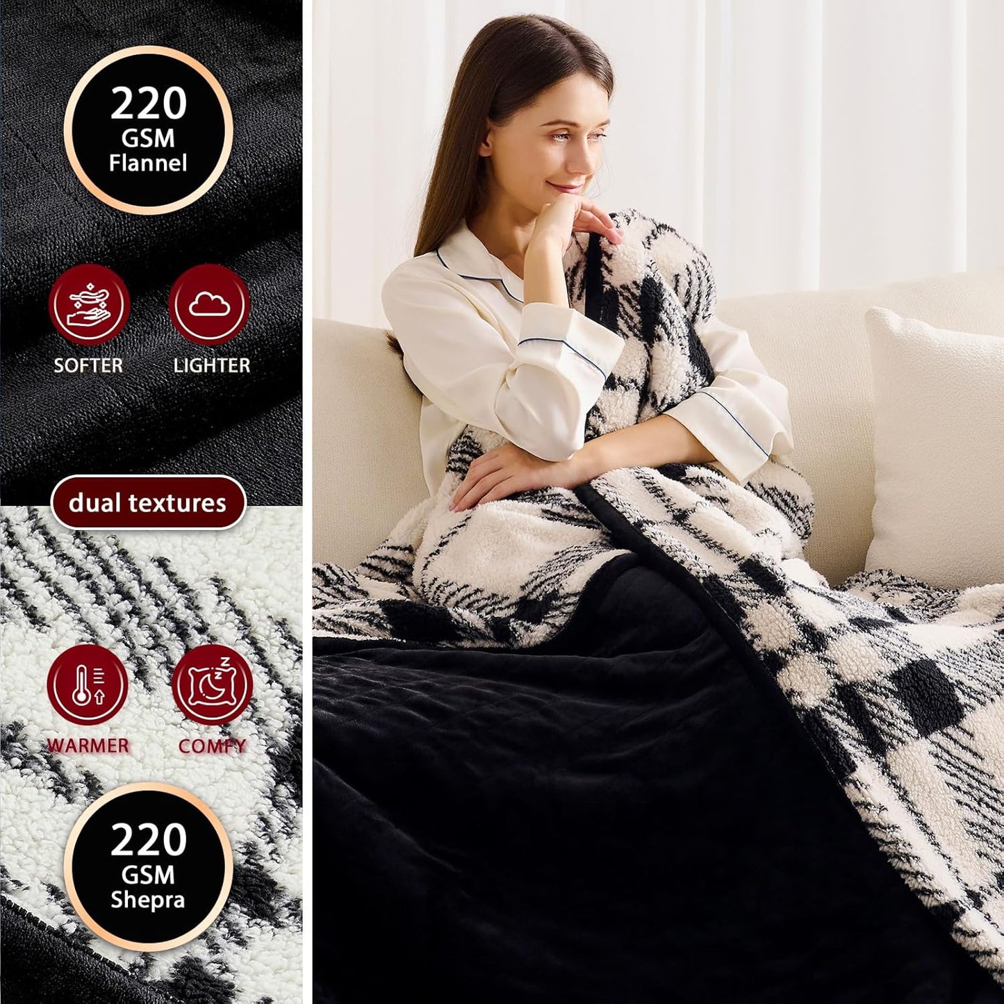 Heated Electric Blanket Throw Size - 50"x60" Flannel Heating Blanket with 10 Heating Levels & 5 Time Settings Over-Heat Protection, Winter Warmer for Adults with ETL Certification（Black）