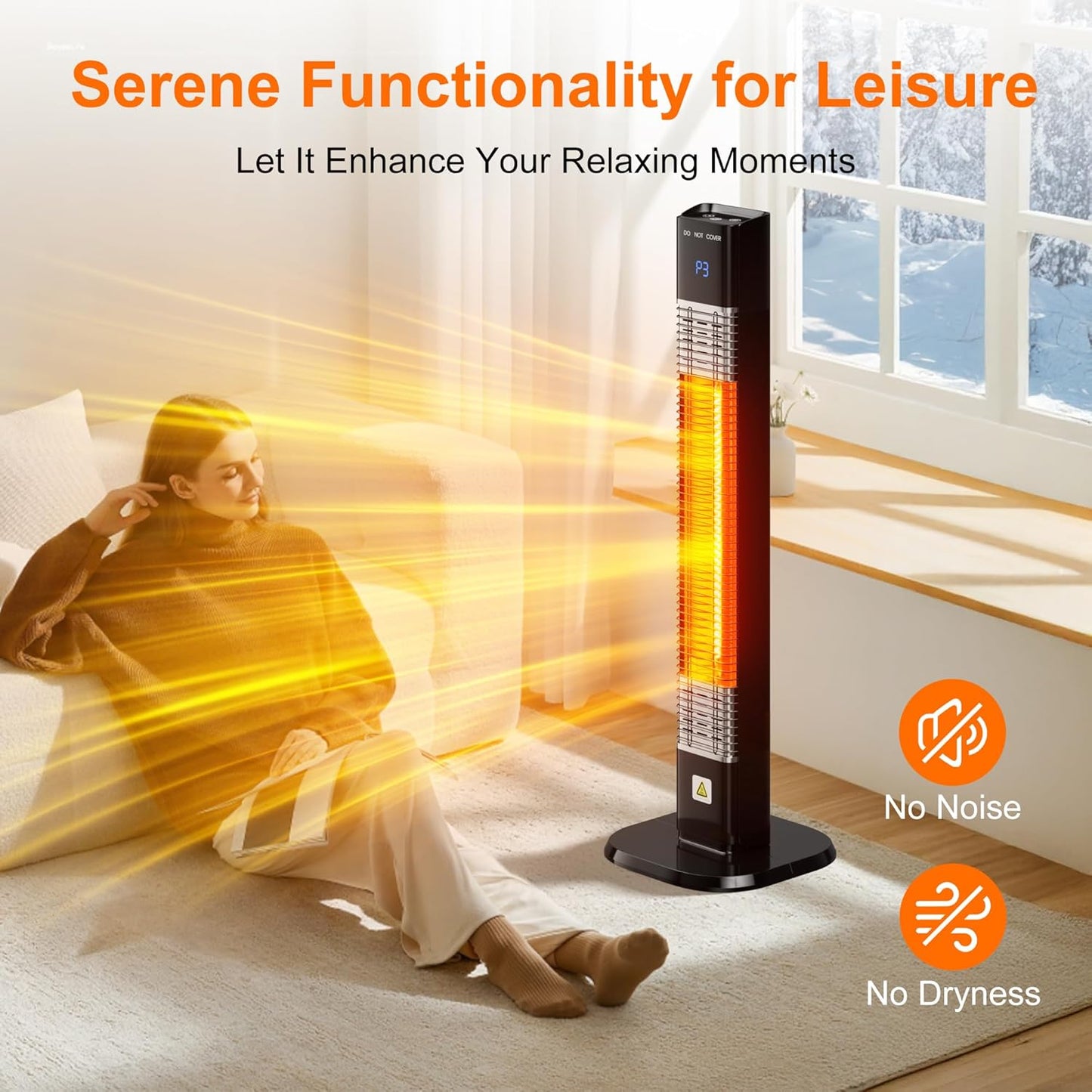 1500W Outdoor Heater,Patio Heater with Remote, 3 Heat Levels, 24H Timer, Carbon Fiber Heating Tube, Tip-Over & Overheat Protection, Electric Space Heaters for Indoor,Outdoor,Garage,Backyard