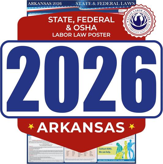 2026 Arkansas State and Federal Labor Law Poster - OSHA Workplace Compliant - Mandatory Regulations Posting for Employees - All in One Required Compliance Posting 17" x 40" - Laminated (English)
