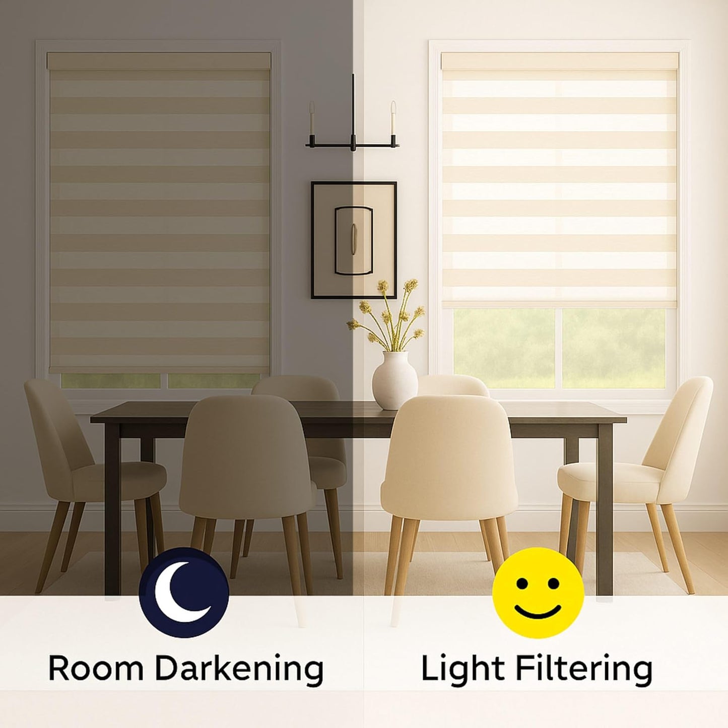 ShadesU Cordless Zebra Blinds – Light Filtering Dual-Layer Window Shades for Privacy (Cream Color) (Maximum Height 72") (Width 61")