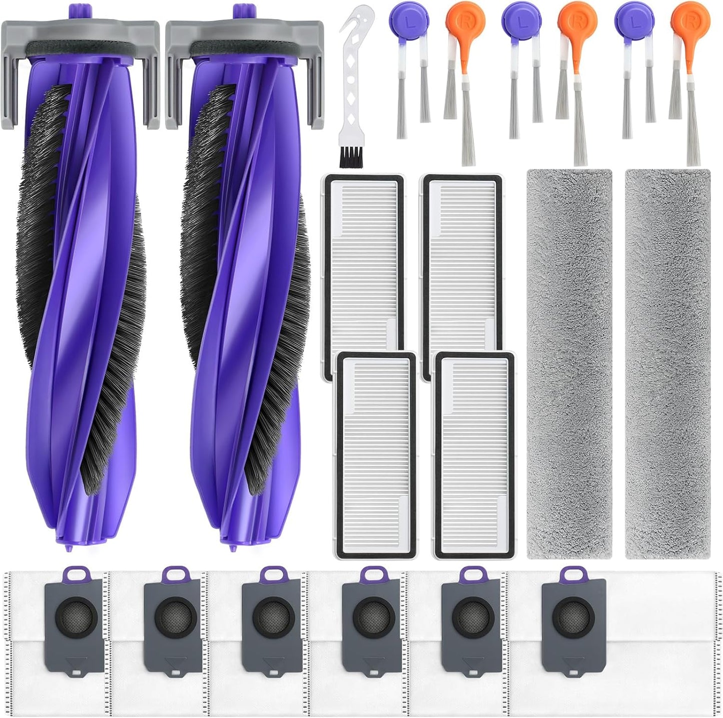 21 Pack Replacement Accessories Parts for Narwal Flow Replacement Parts Compatible with Narwal Flow Robotic Vacuum Parts with 2 Roller Brush,2 Mops,4 HEAP,6 Dust Bags,6 Side Brushes,1 Brush