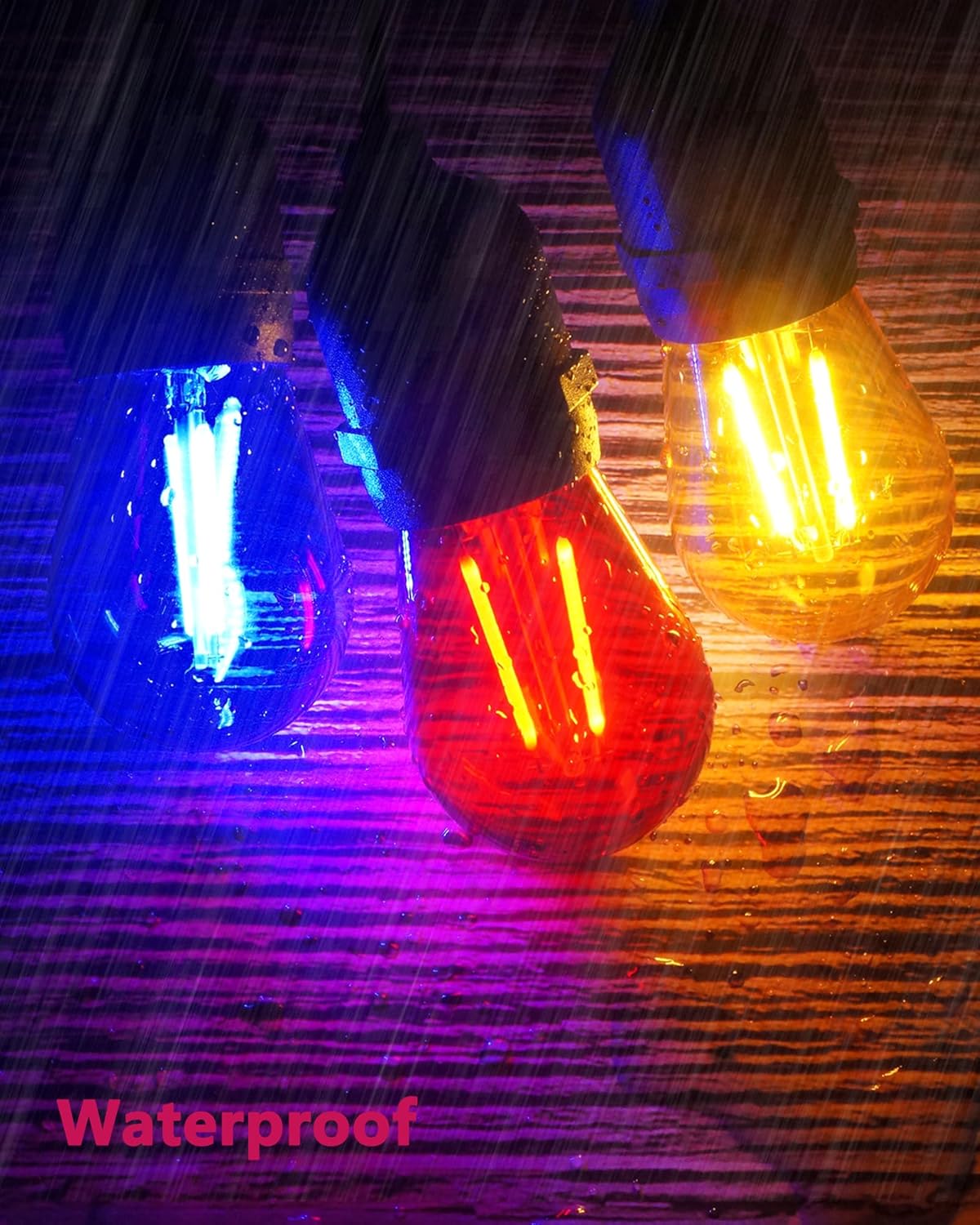 25 Pack S14 Colored LED Light Bulb 2 Watt Multi-Color String Light Bulbs Plastic Shatterproof E26 Base LED Filament Outdoor Replacement Christmas Light Bulbs(Red Green Blue Pink Yellow)